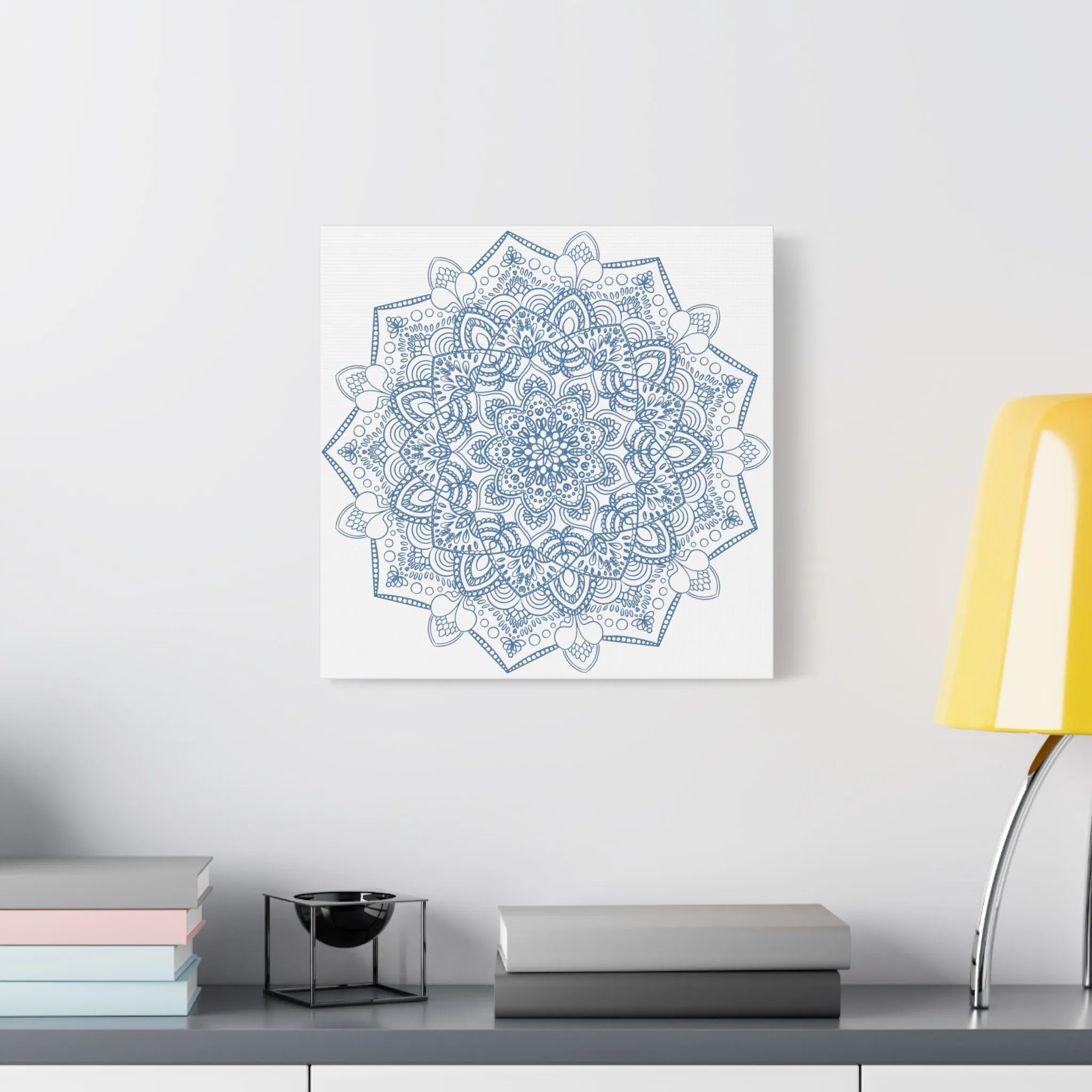 Handmade Steel Blue Mandala Art - Matte Canvas, Stretched