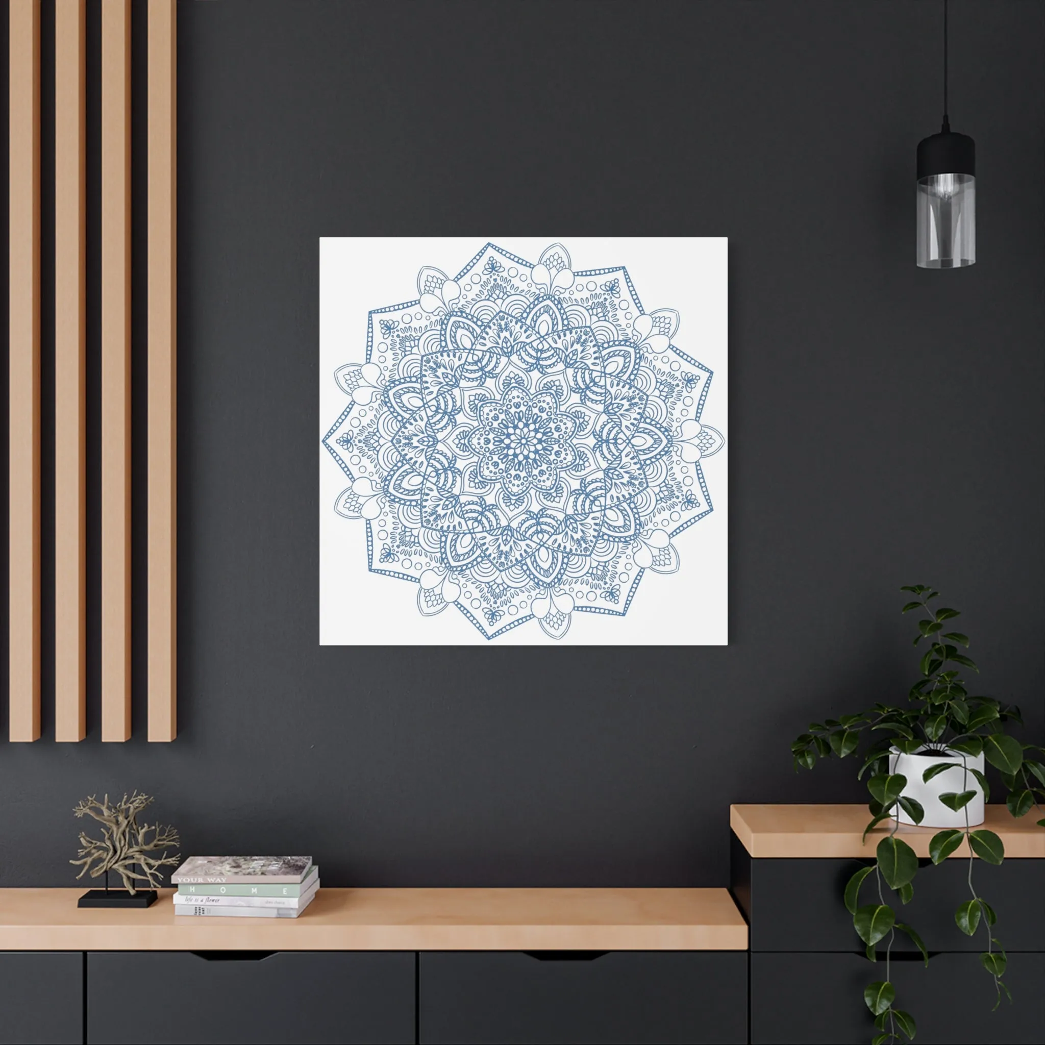 Handmade Steel Blue Mandala Art - Matte Canvas, Stretched