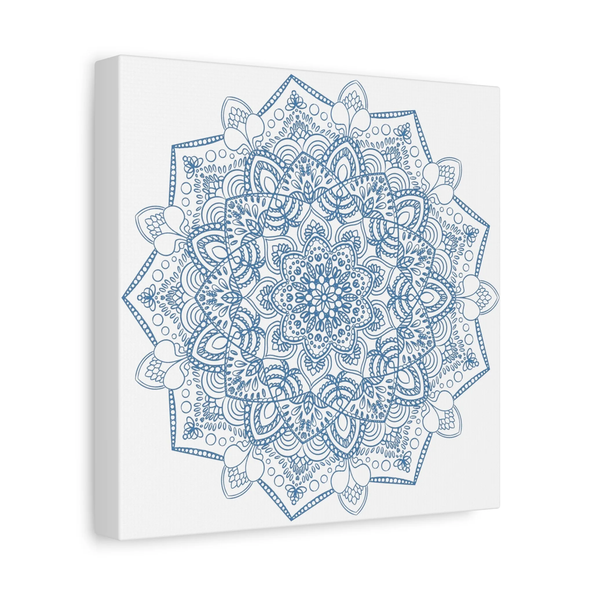 Handmade Steel Blue Mandala Art - Matte Canvas, Stretched