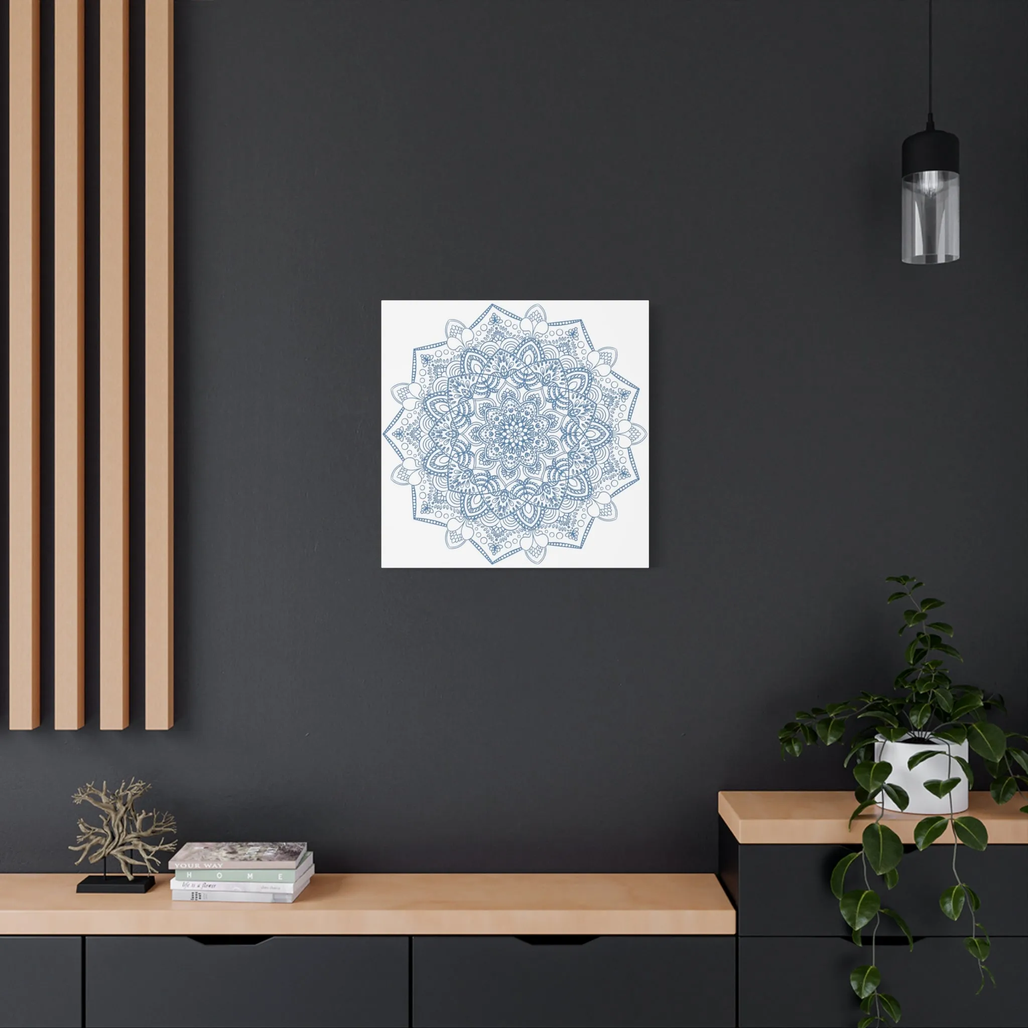 Handmade Steel Blue Mandala Art - Matte Canvas, Stretched