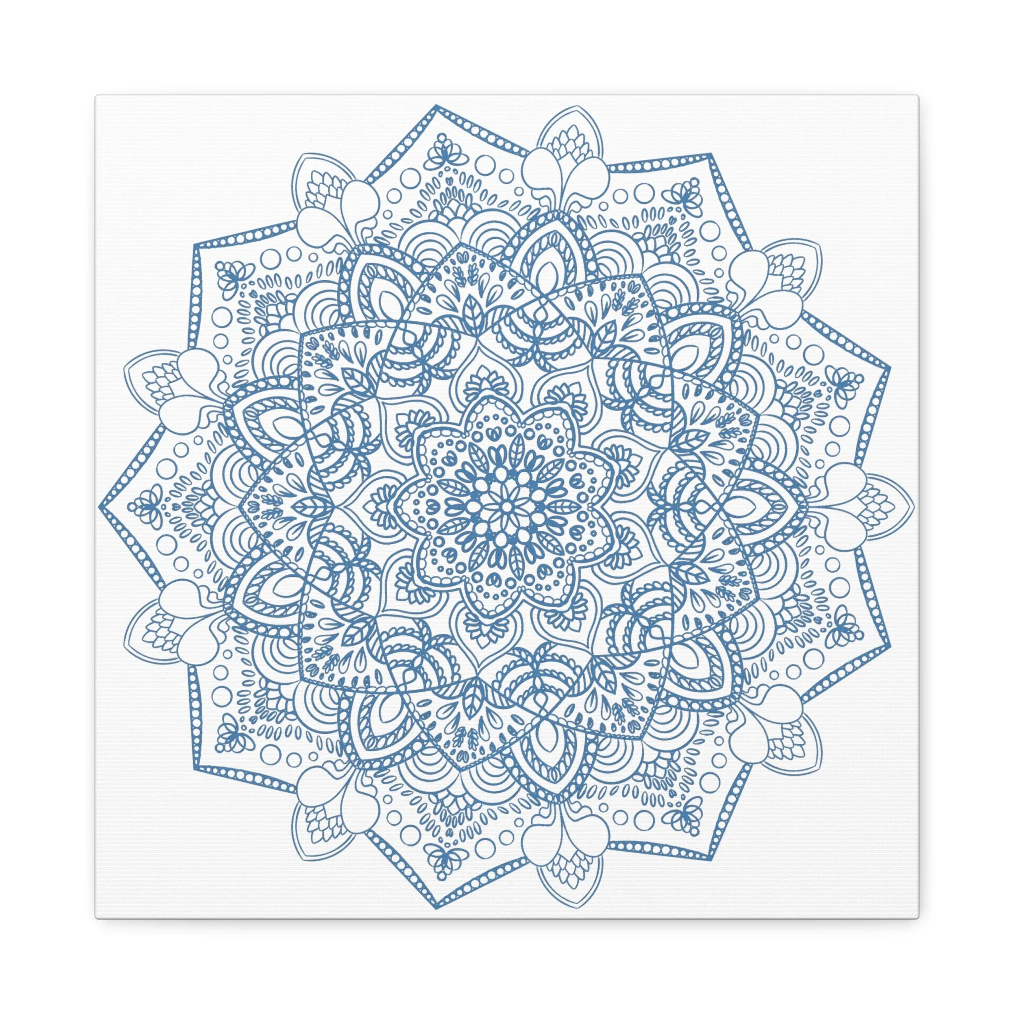 Handmade Steel Blue Mandala Art - Matte Canvas, Stretched