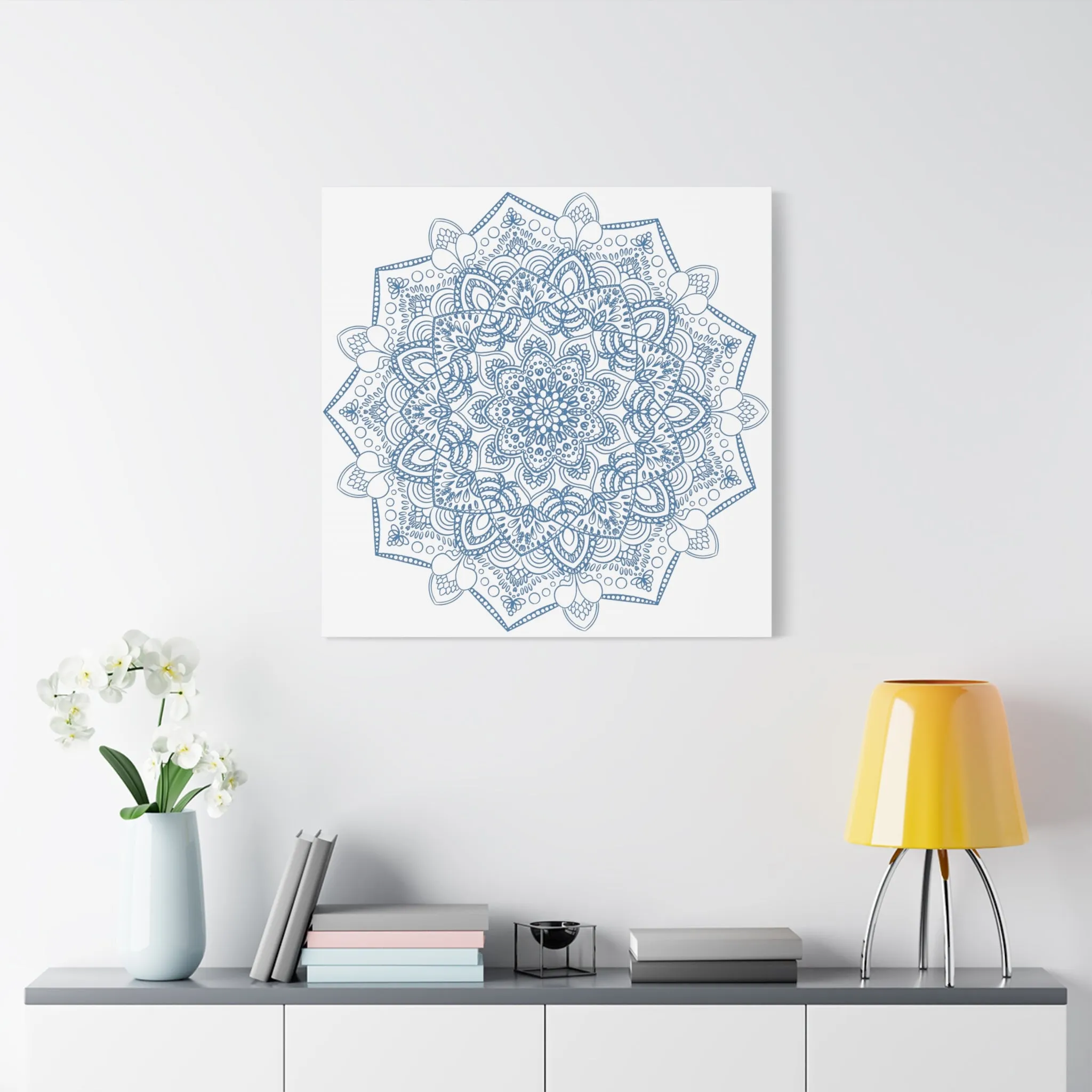 Handmade Steel Blue Mandala Art - Matte Canvas, Stretched