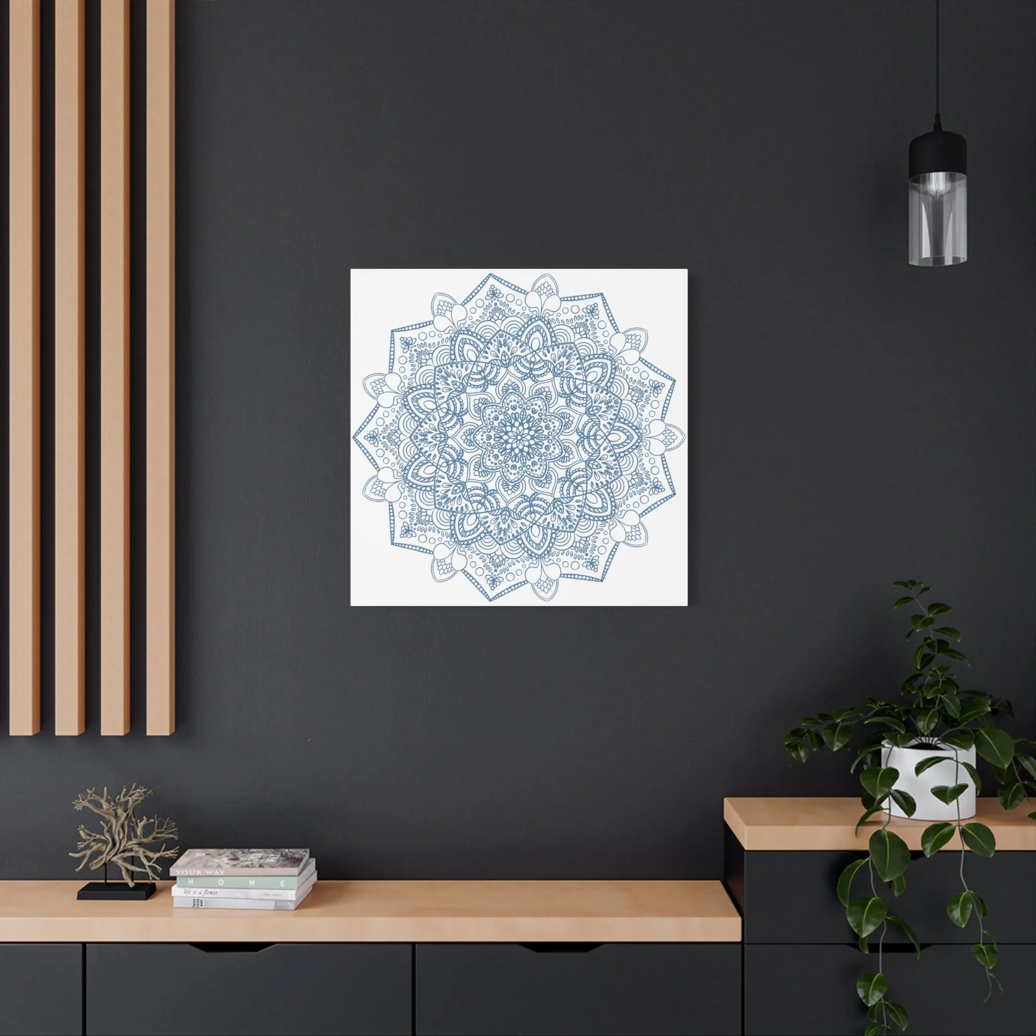 Handmade Steel Blue Mandala Art - Matte Canvas, Stretched