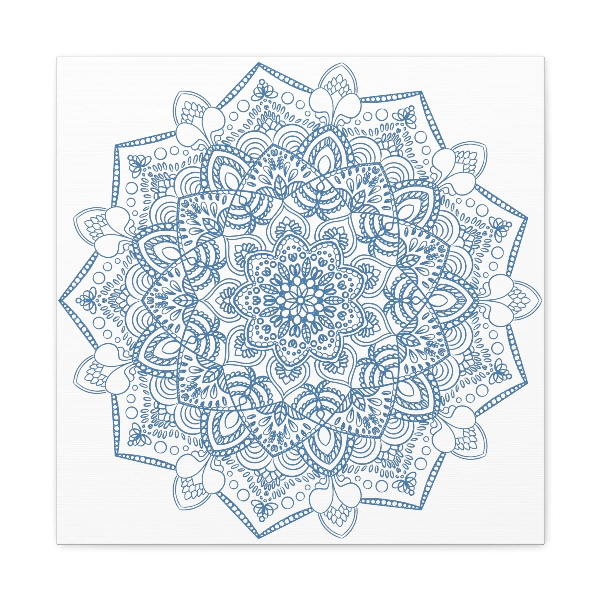 Handmade Steel Blue Mandala Art - Matte Canvas, Stretched