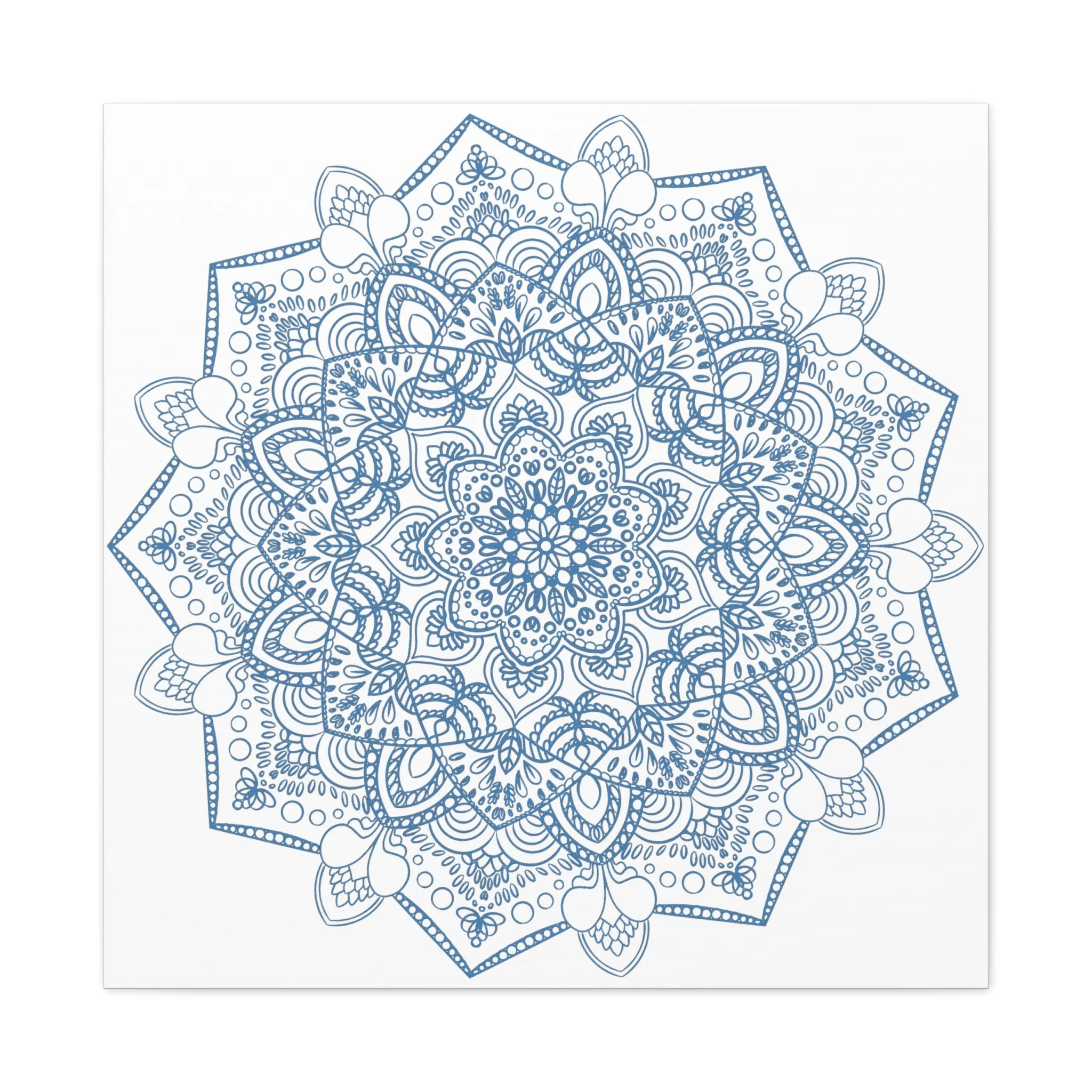 Handmade Steel Blue Mandala Art - Matte Canvas, Stretched