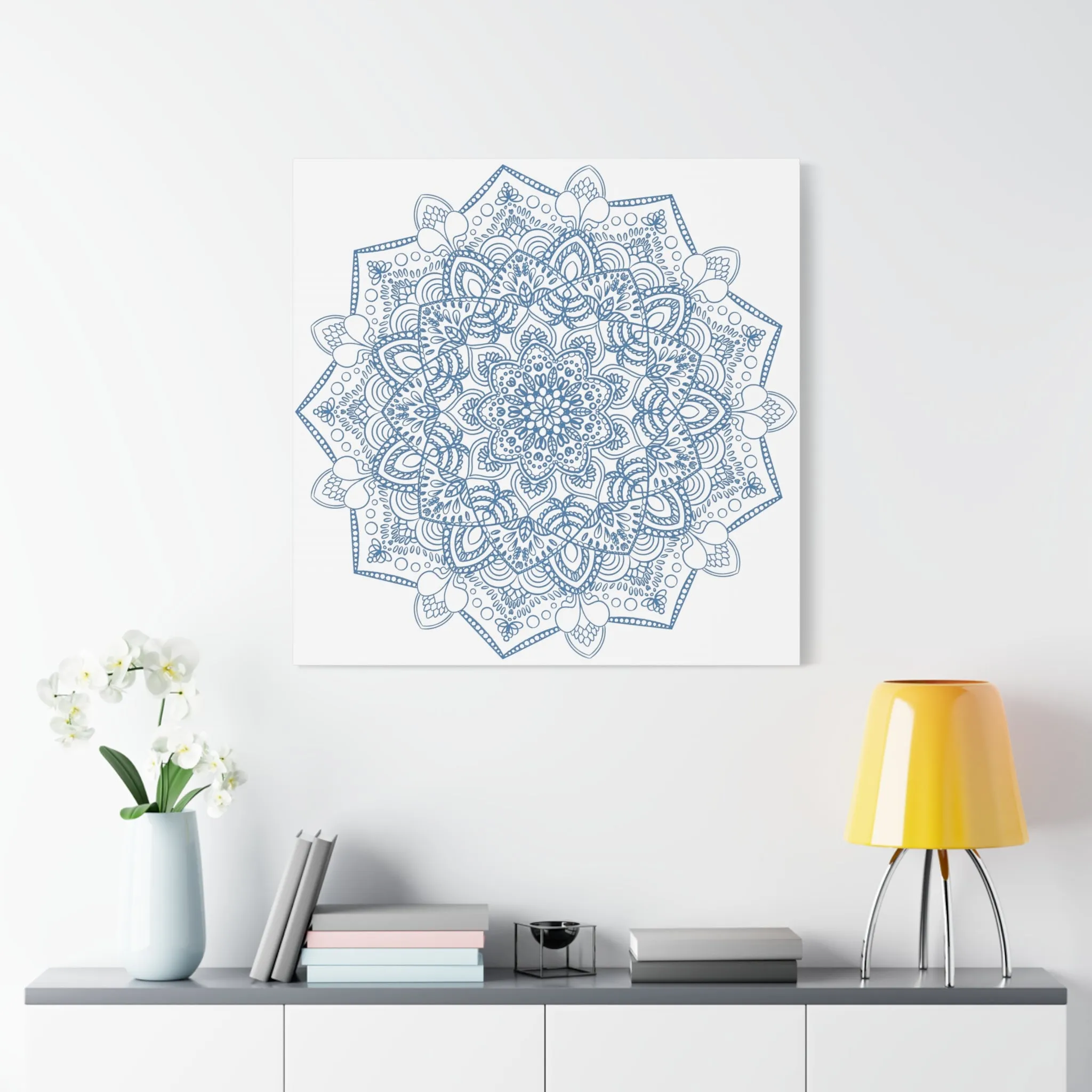 Handmade Steel Blue Mandala Art - Matte Canvas, Stretched