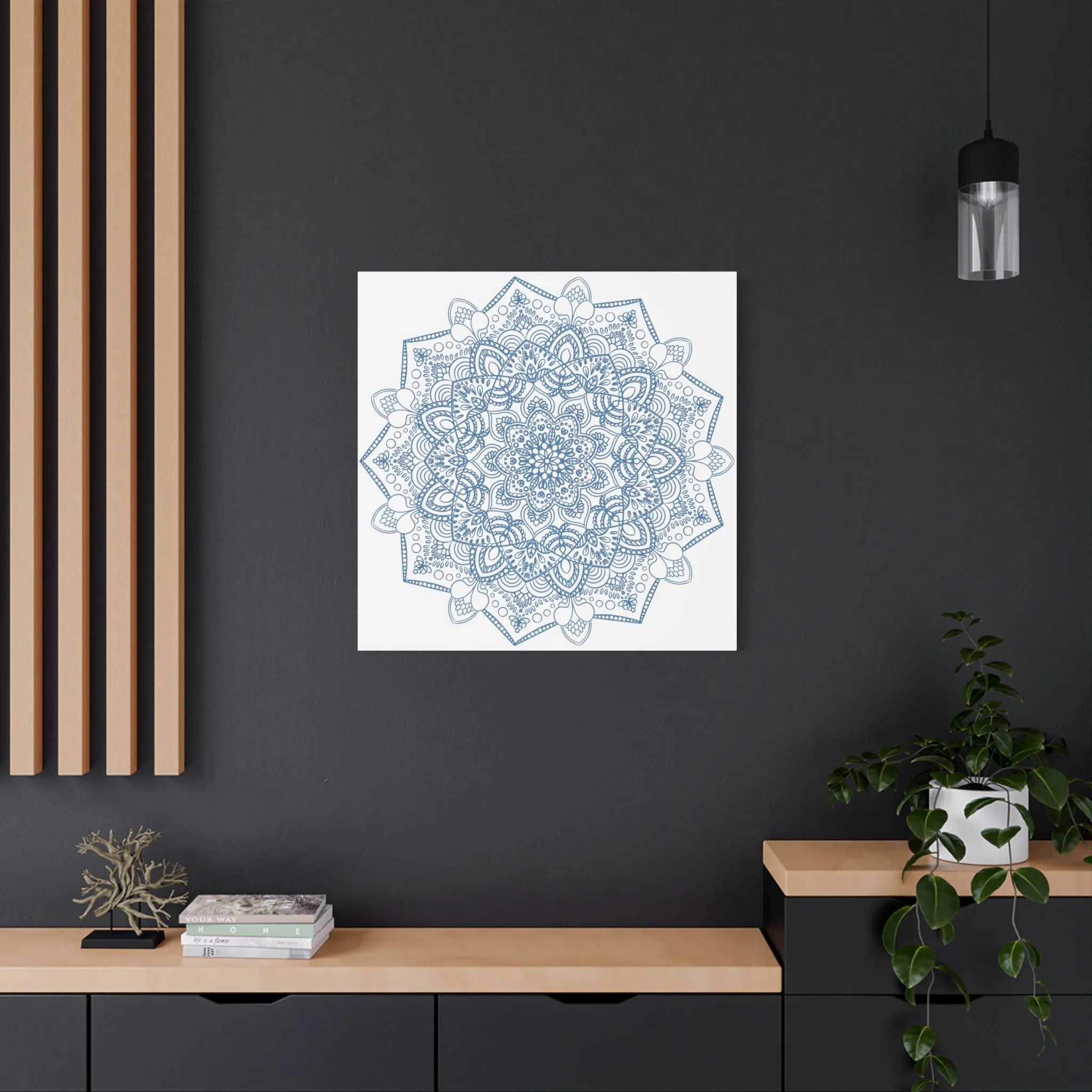 Handmade Steel Blue Mandala Art - Matte Canvas, Stretched