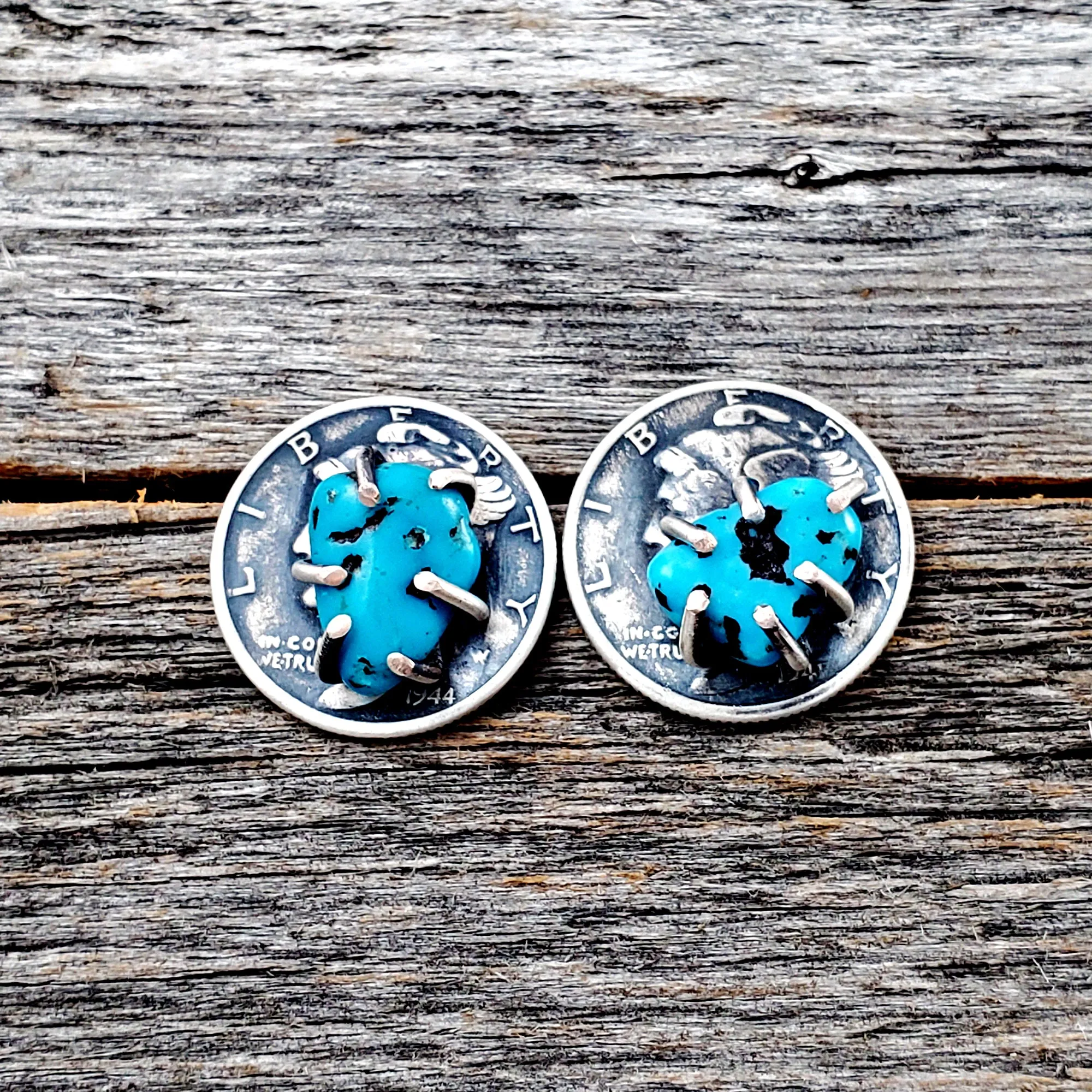 Kingman Turquoise Mercury Dime Stud Earrings