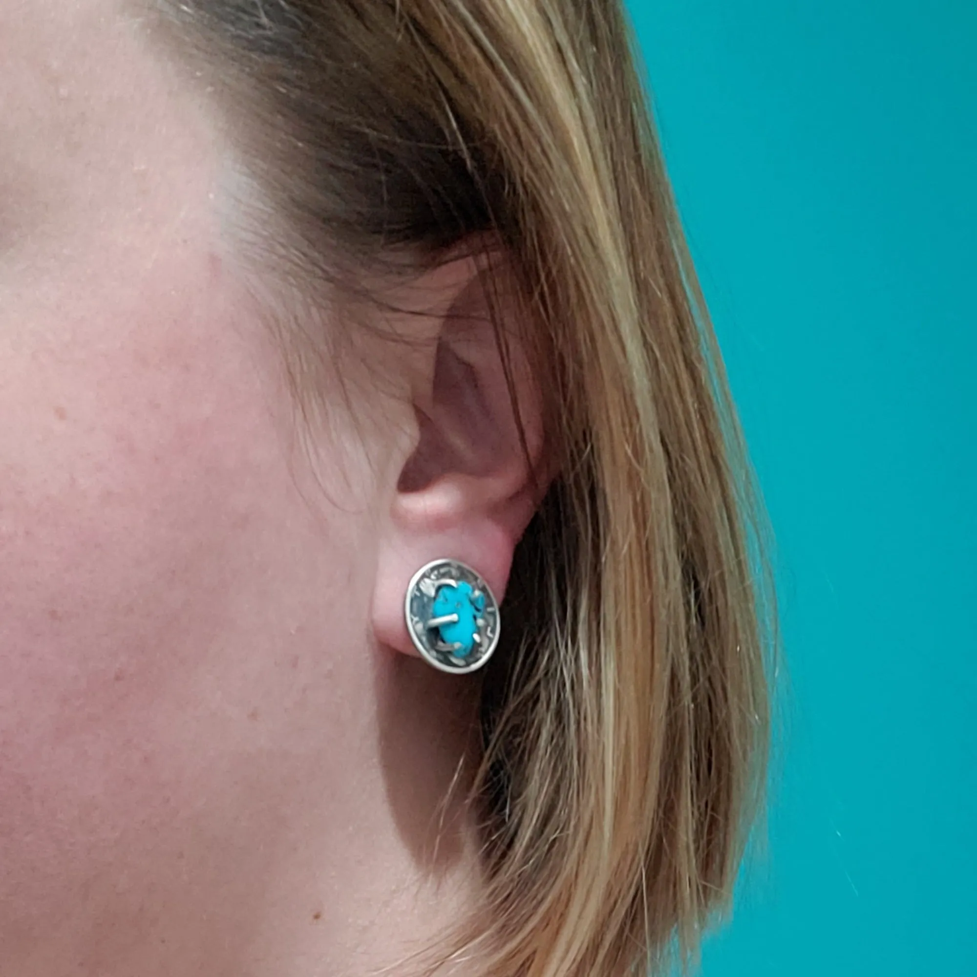 Kingman Turquoise Mercury Dime Stud Earrings