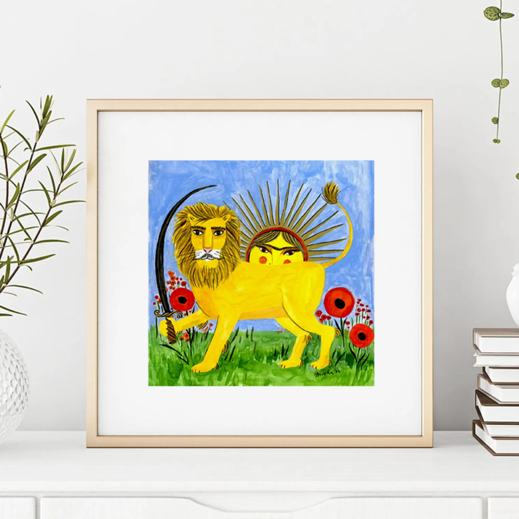 Lion, Sun, & Poppies / Art Print