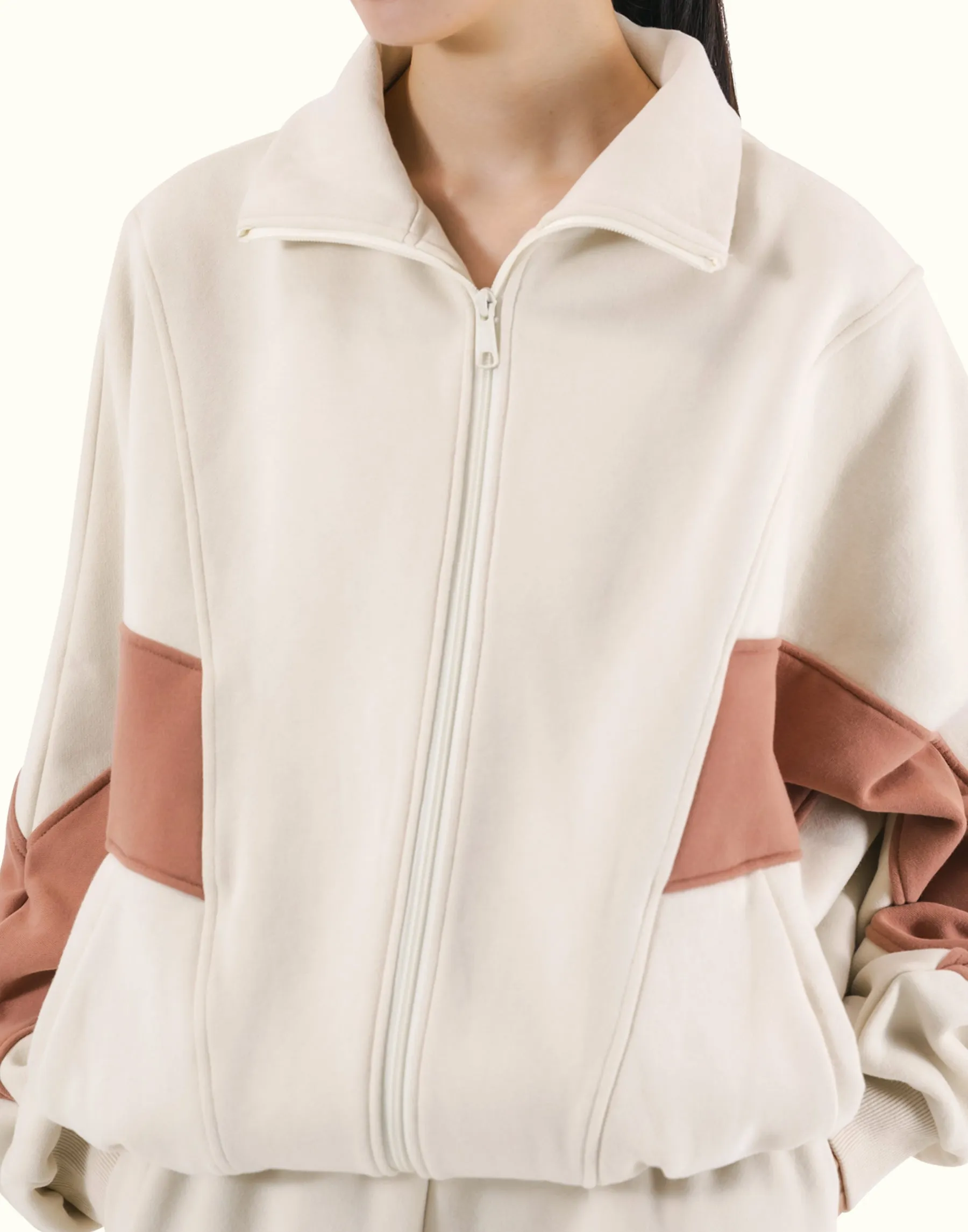 Loose Fit Zip Up Sweat Jacket 2 - Ivory