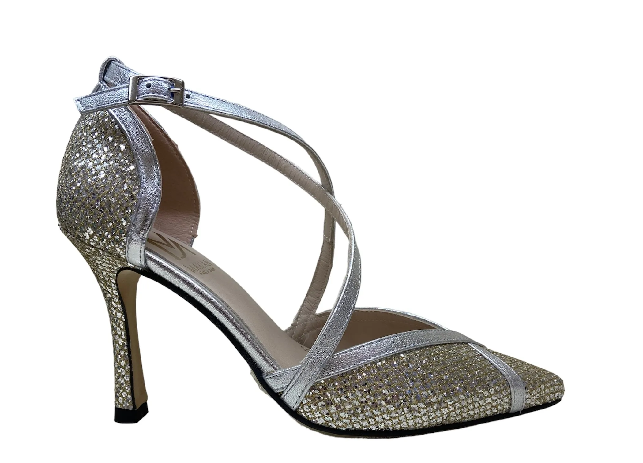 Marian Silver Shimmer Criss-Cross Heeled Shoe