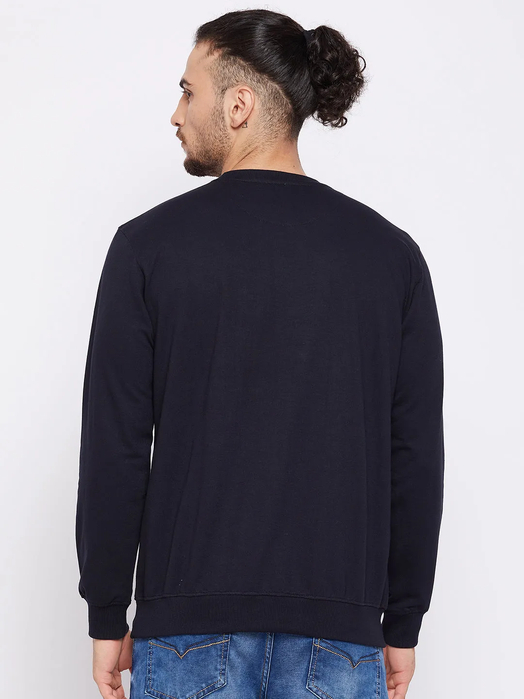 Men Navy Blue Round Neck Full Sleeves Casual Sweatshirt