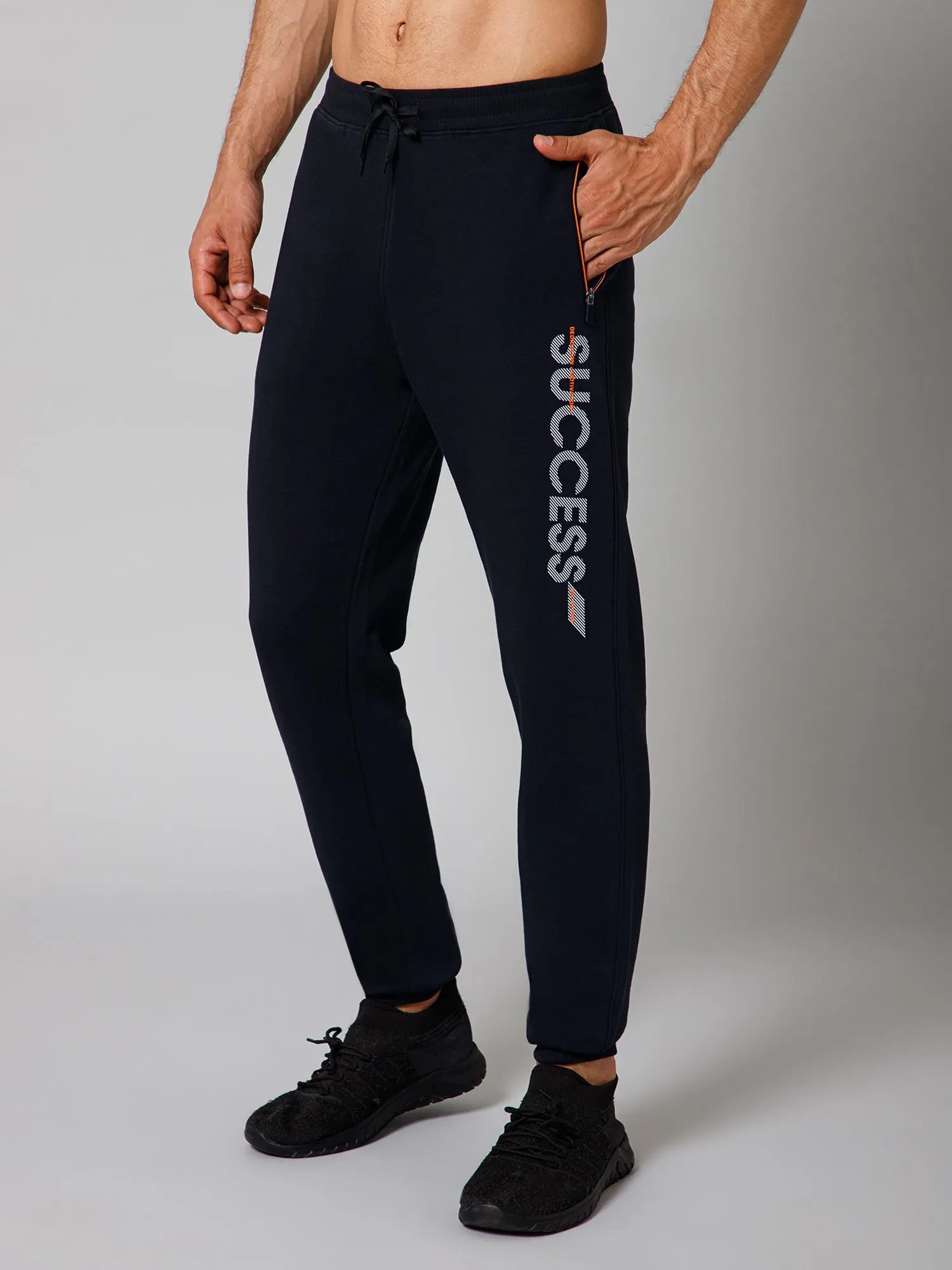 Men Navy Blue Solid Full Length Regular Fit  Winter Wear Track Pant For Men