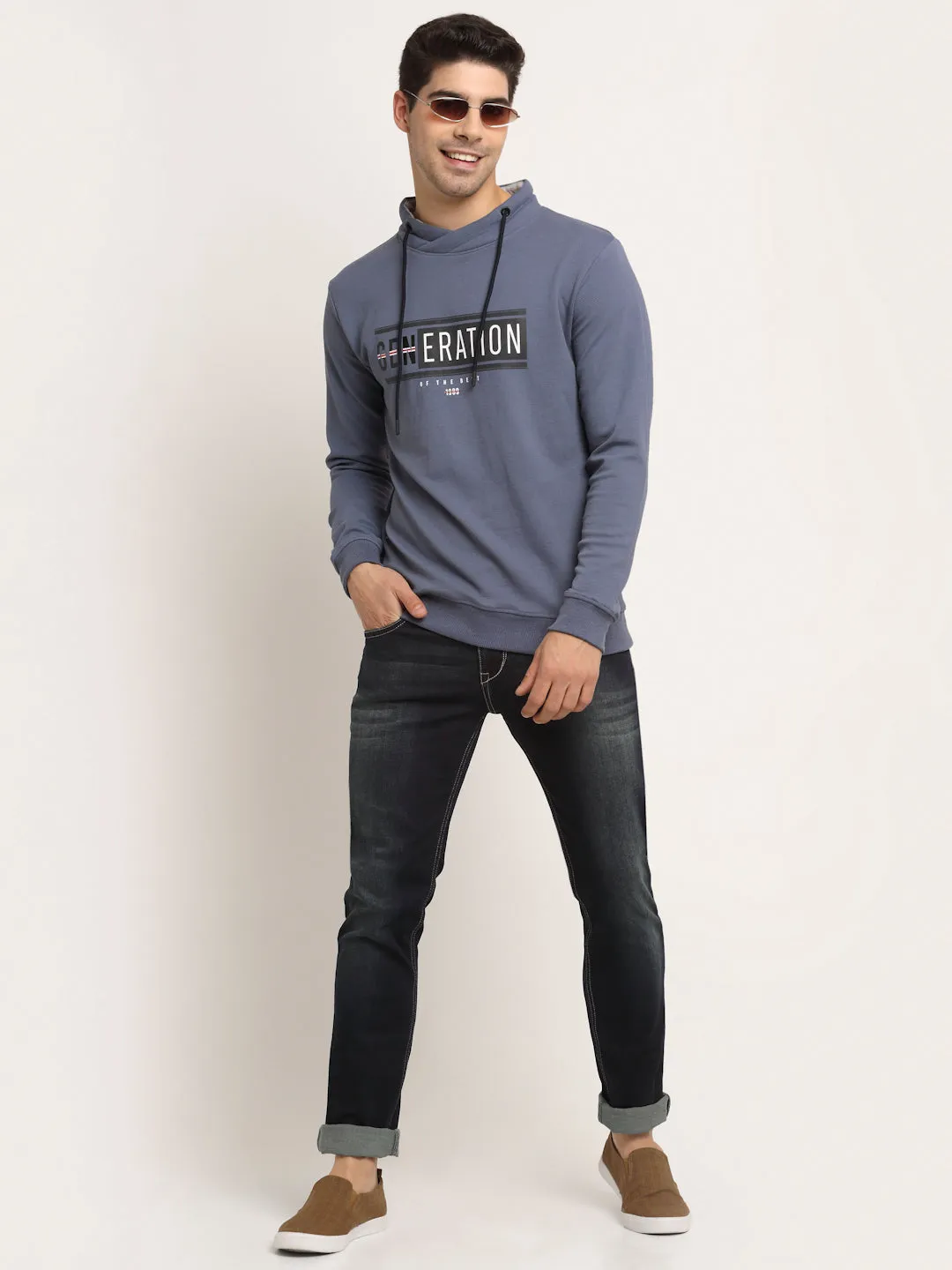 Men Round Neck Full Sleeves Grey Sweatshirt