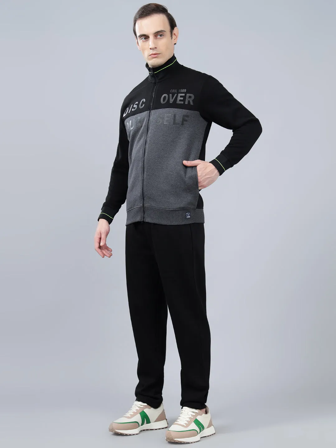 Men's Black Color Block Winter Track Suit