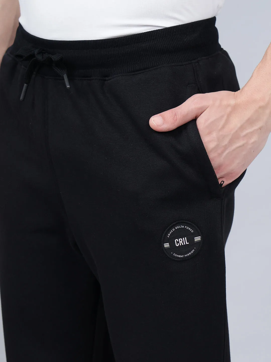 Men's Black Solid Winter Track Pant