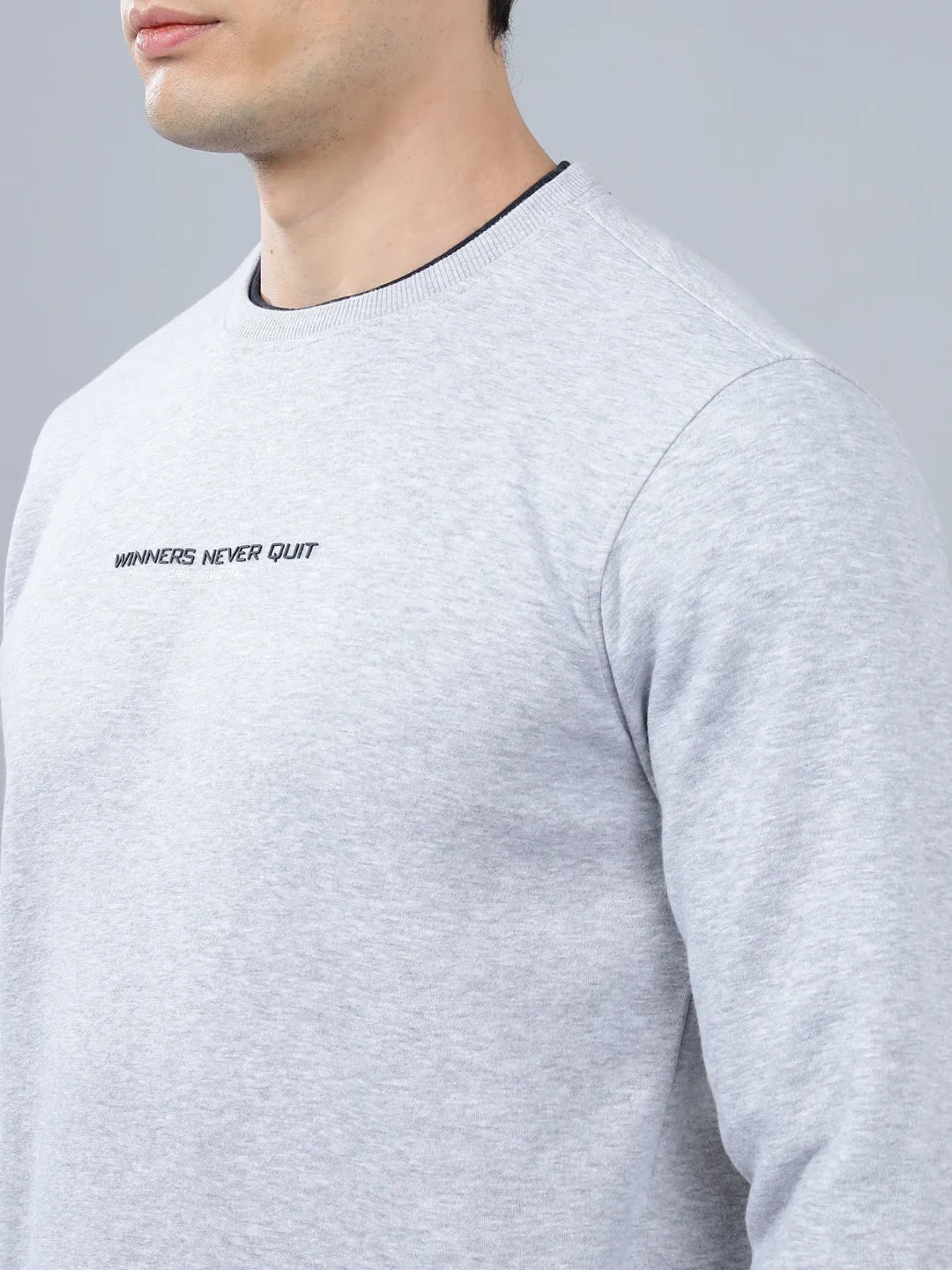 Men's Solid Grey Melange Round Neck Sweatshirt