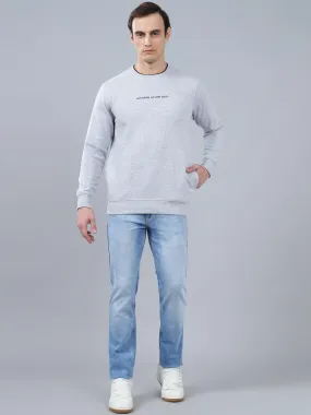 Men's Solid Grey Melange Round Neck Sweatshirt