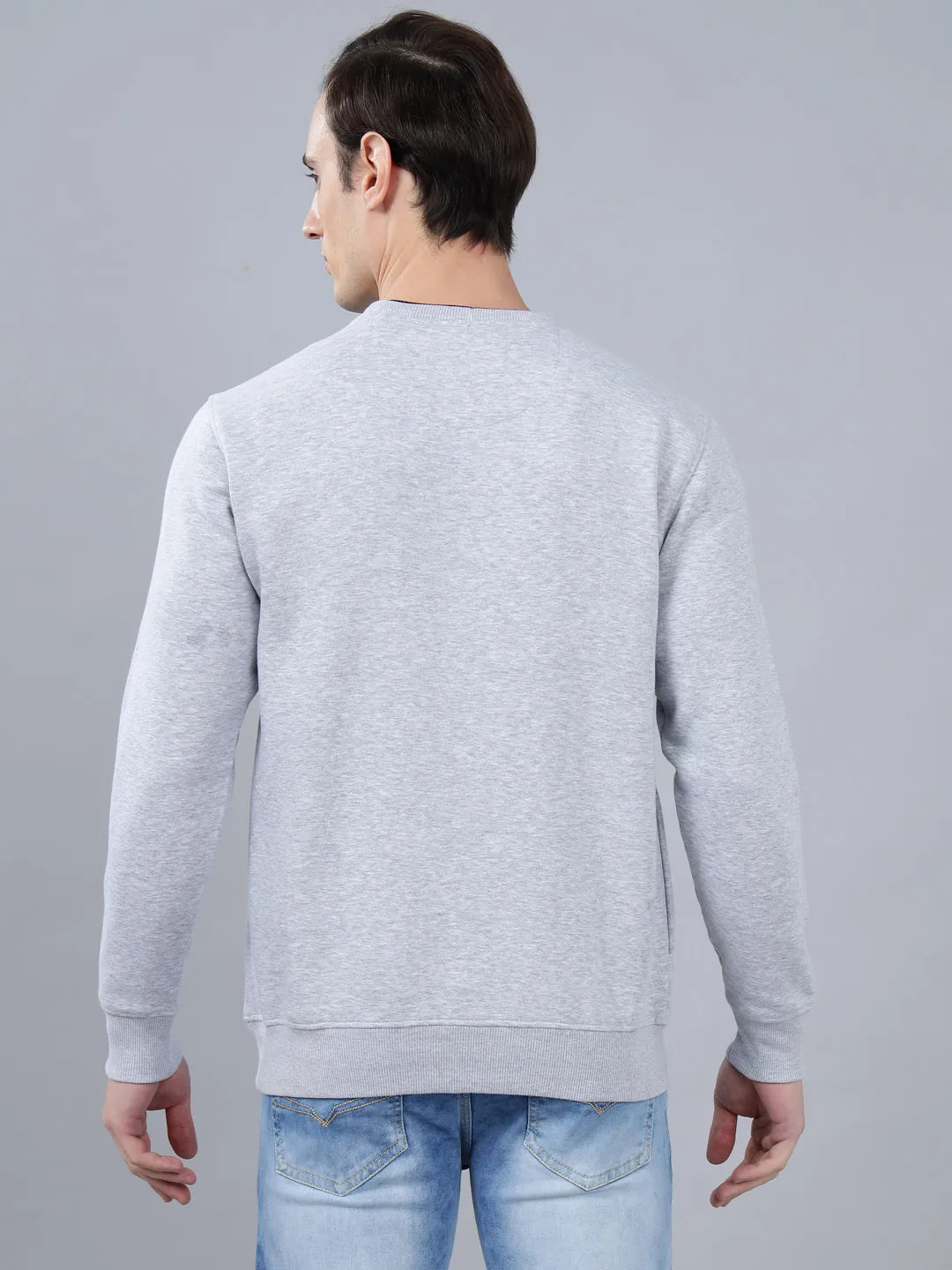 Men's Solid Grey Melange Round Neck Sweatshirt