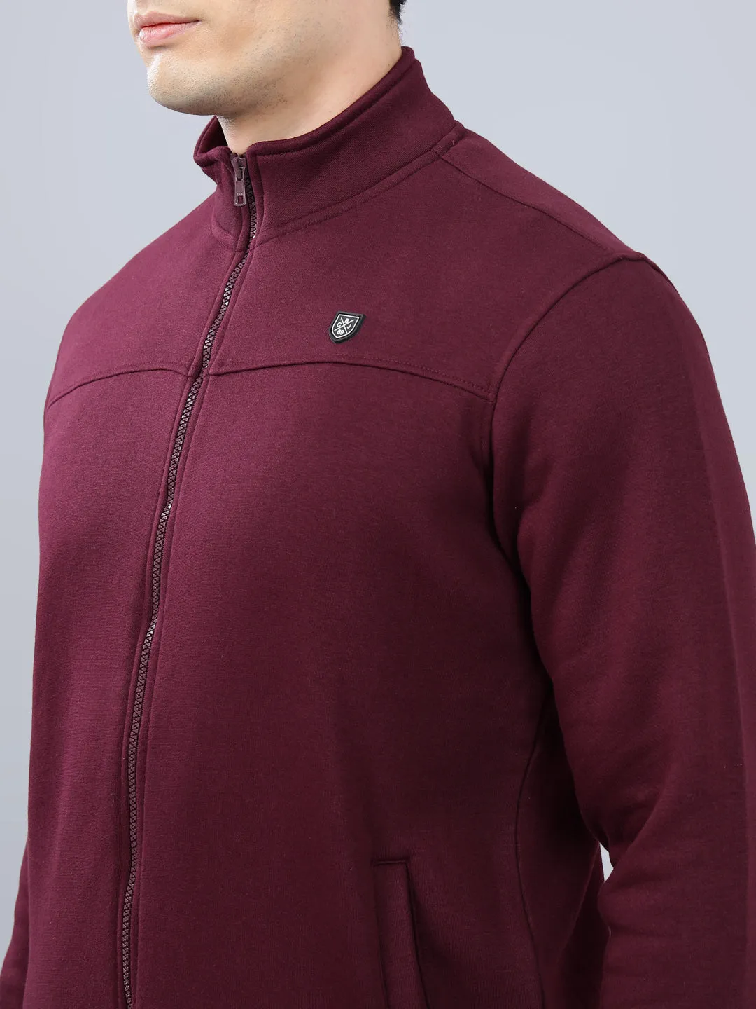 Men's Solid Maroon Mock Collar Sweatshirt