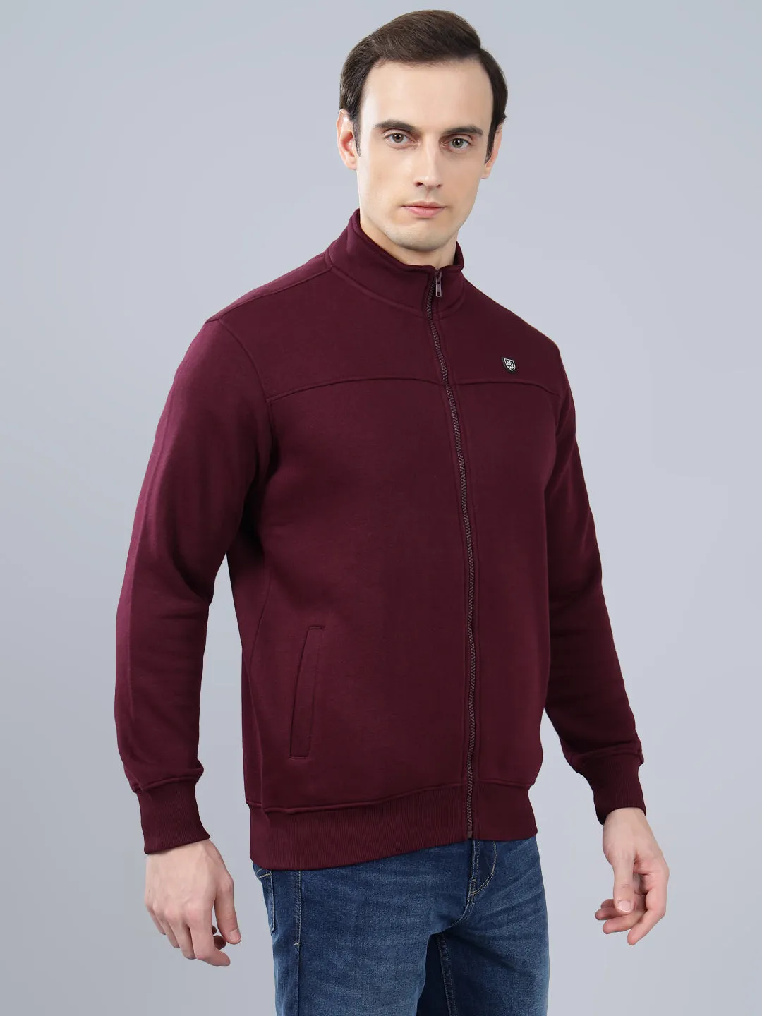 Men's Solid Maroon Mock Collar Sweatshirt