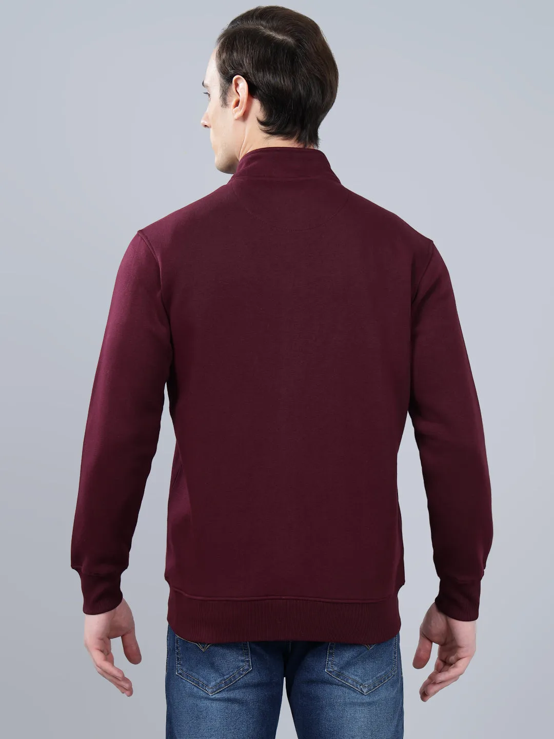 Men's Solid Maroon Mock Collar Sweatshirt