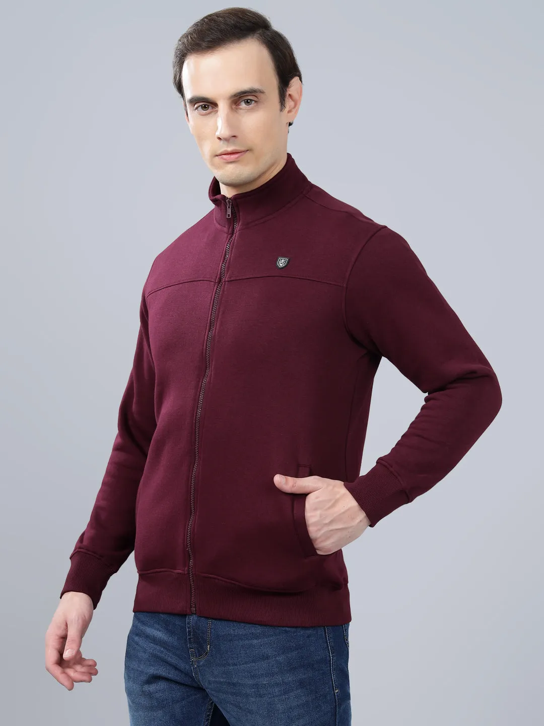 Men's Solid Maroon Mock Collar Sweatshirt