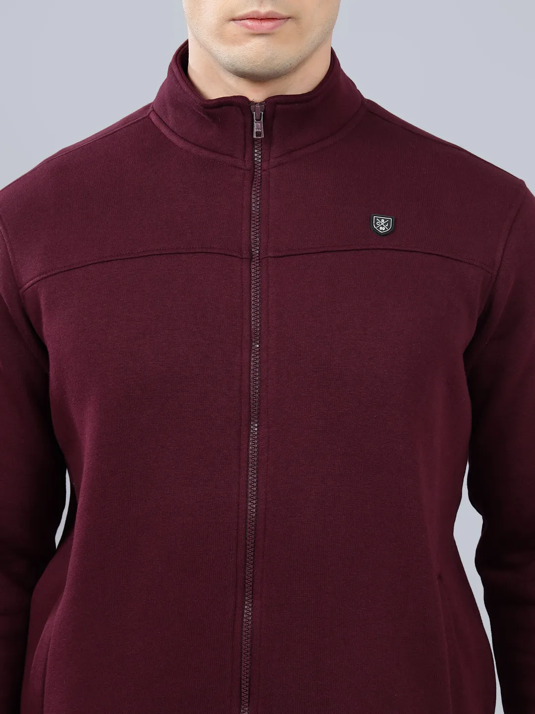 Men's Solid Maroon Mock Collar Sweatshirt