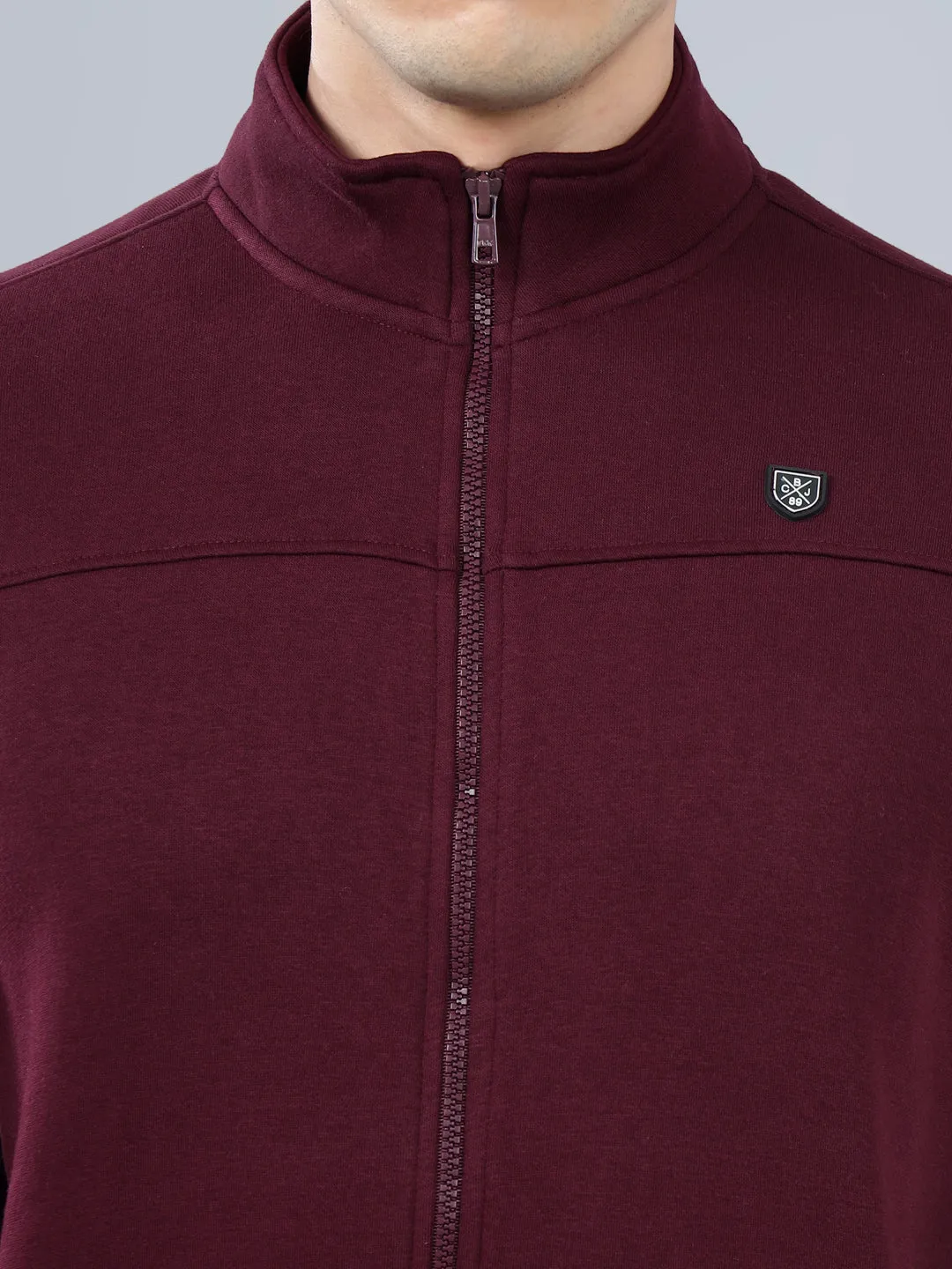 Men's Solid Maroon Mock Collar Sweatshirt