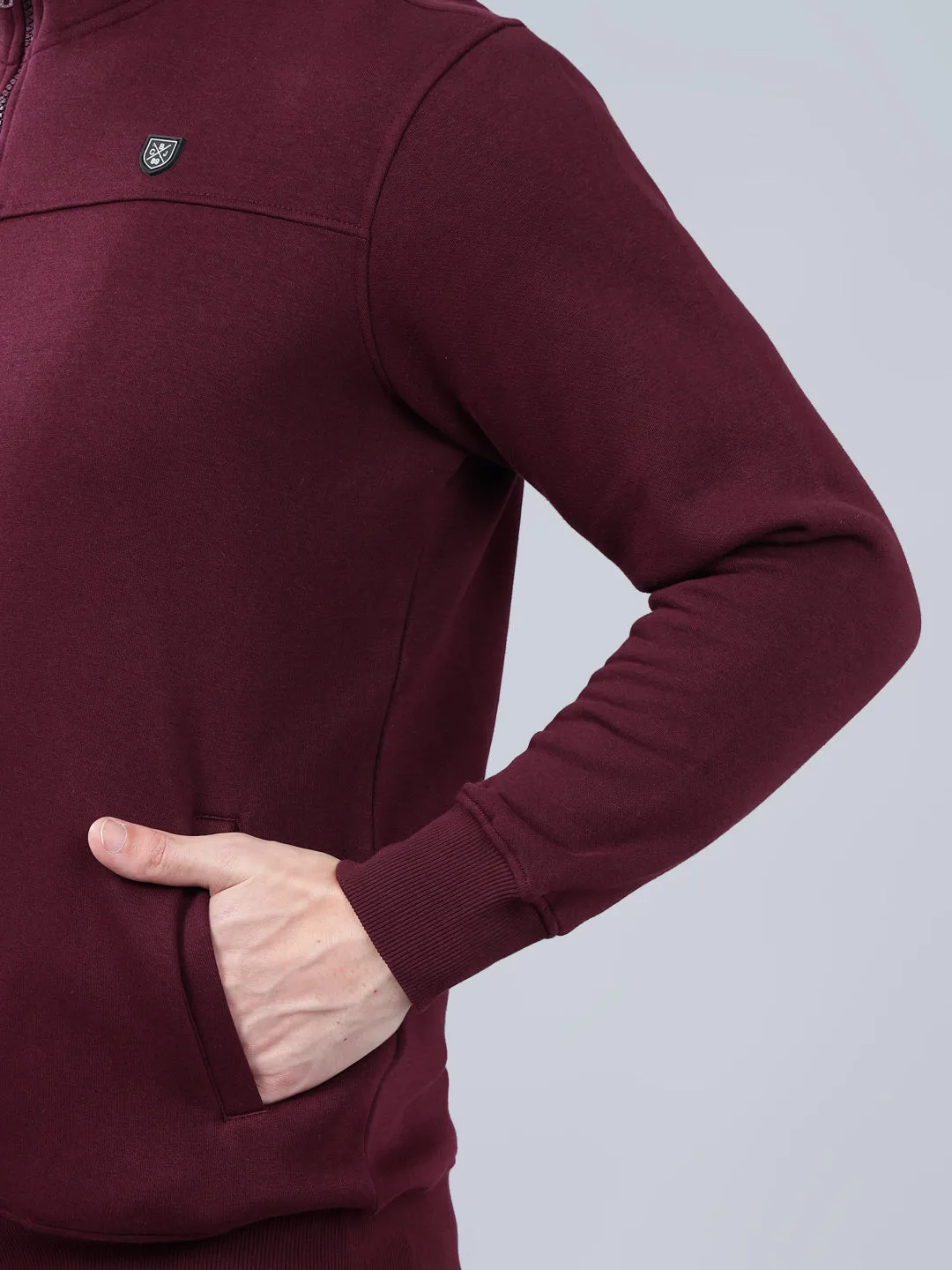 Men's Solid Maroon Mock Collar Sweatshirt