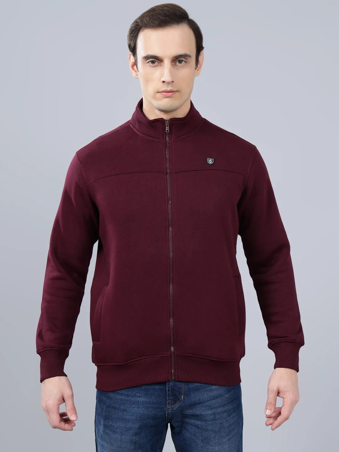 Men's Solid Maroon Mock Collar Sweatshirt