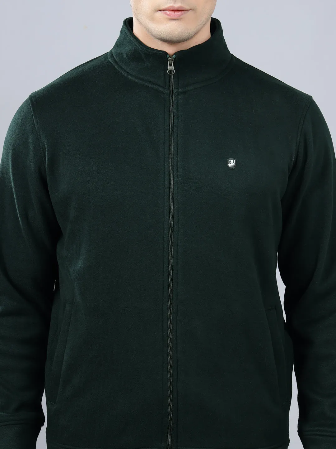 Men's Solid Olive Green Mock Collar Sweatshirt