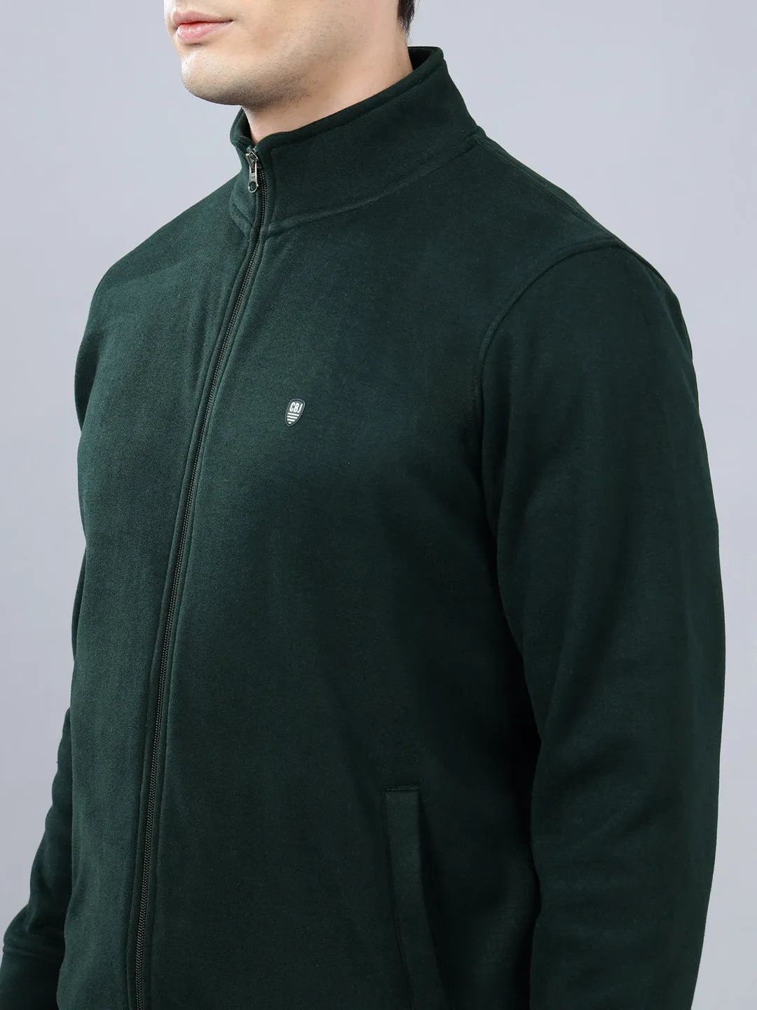 Men's Solid Olive Green Mock Collar Sweatshirt