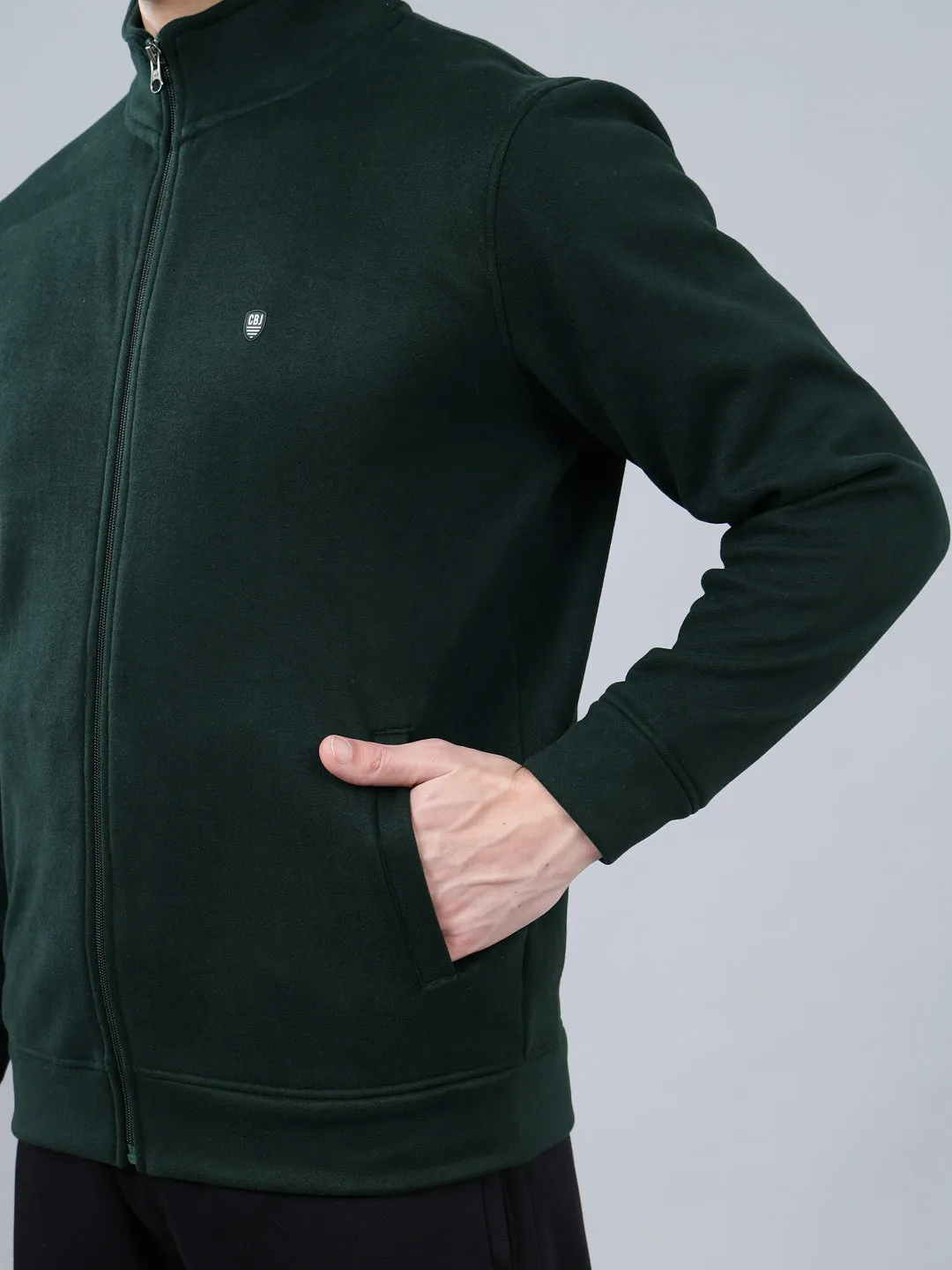 Men's Solid Olive Green Mock Collar Sweatshirt