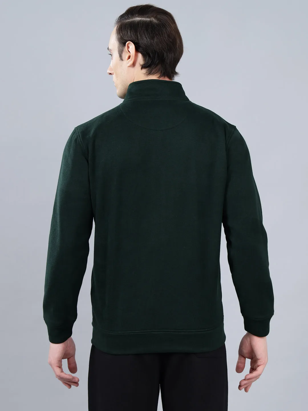 Men's Solid Olive Green Mock Collar Sweatshirt