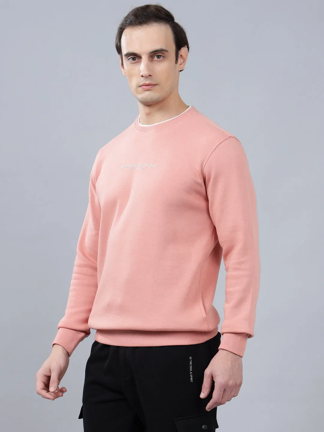 Men's Solid Pink Round Neck Sweatshirt