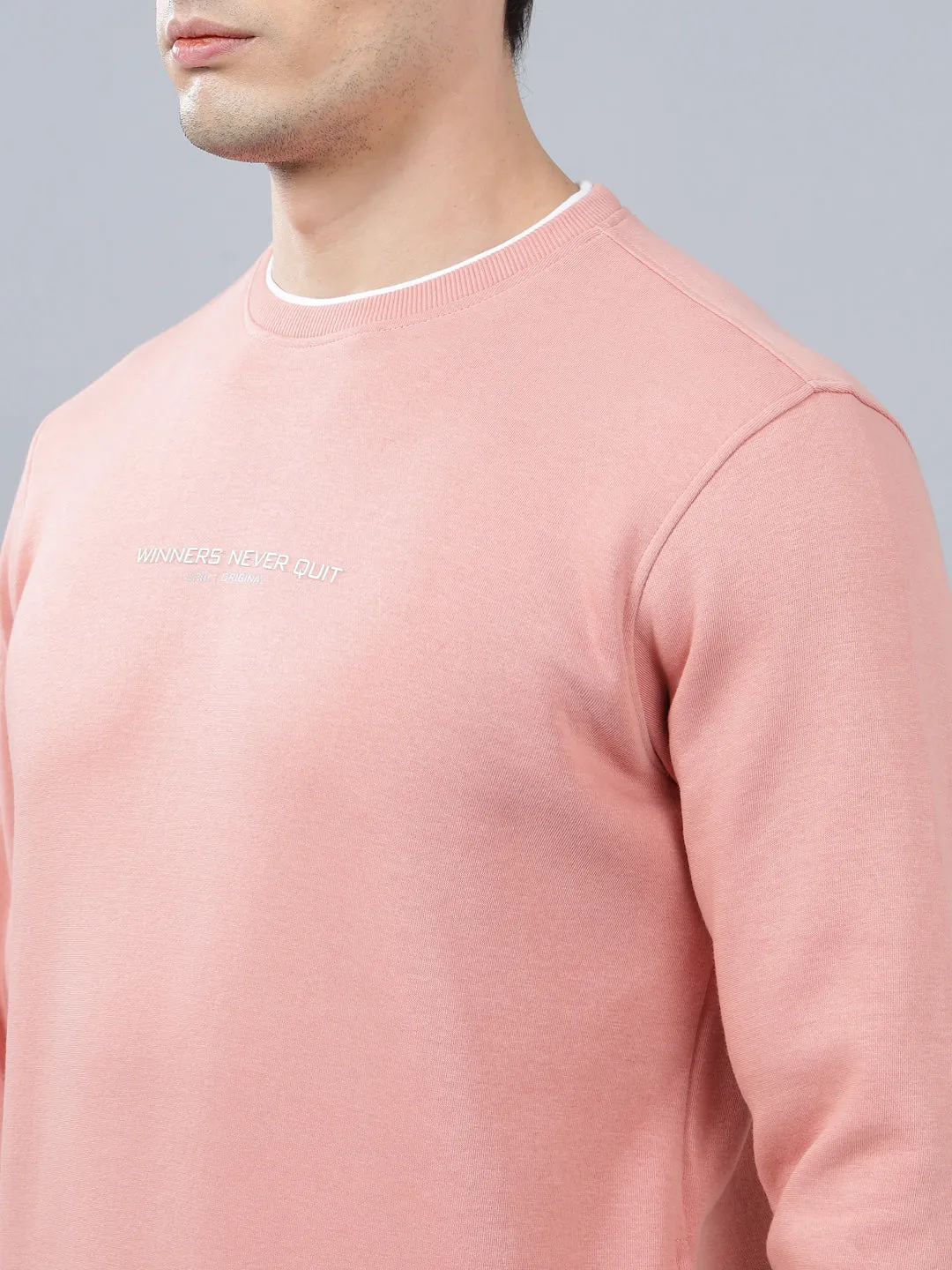 Men's Solid Pink Round Neck Sweatshirt