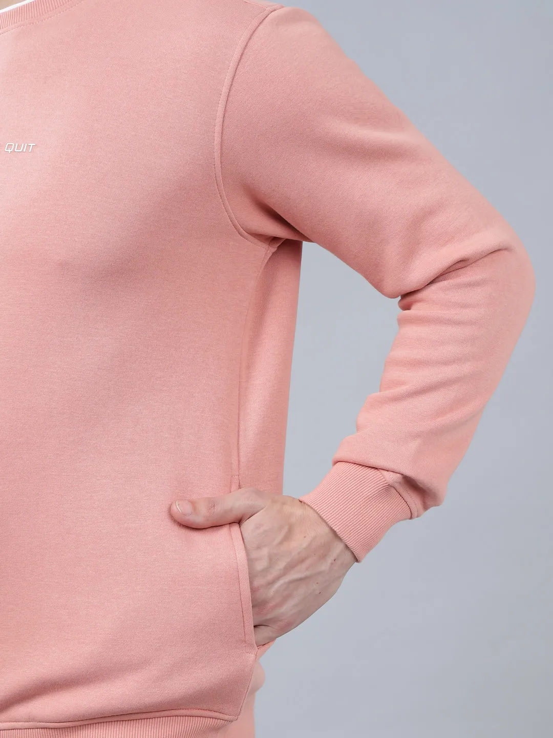 Men's Solid Pink Round Neck Sweatshirt