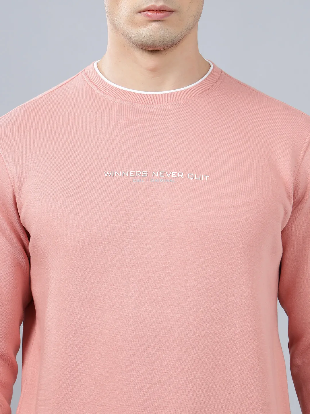 Men's Solid Pink Round Neck Sweatshirt