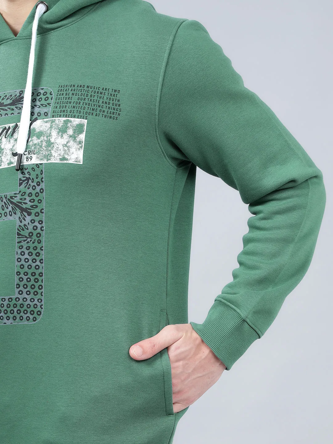 Men's Typography Printed Olive Green Hoody Neck Sweatshirt