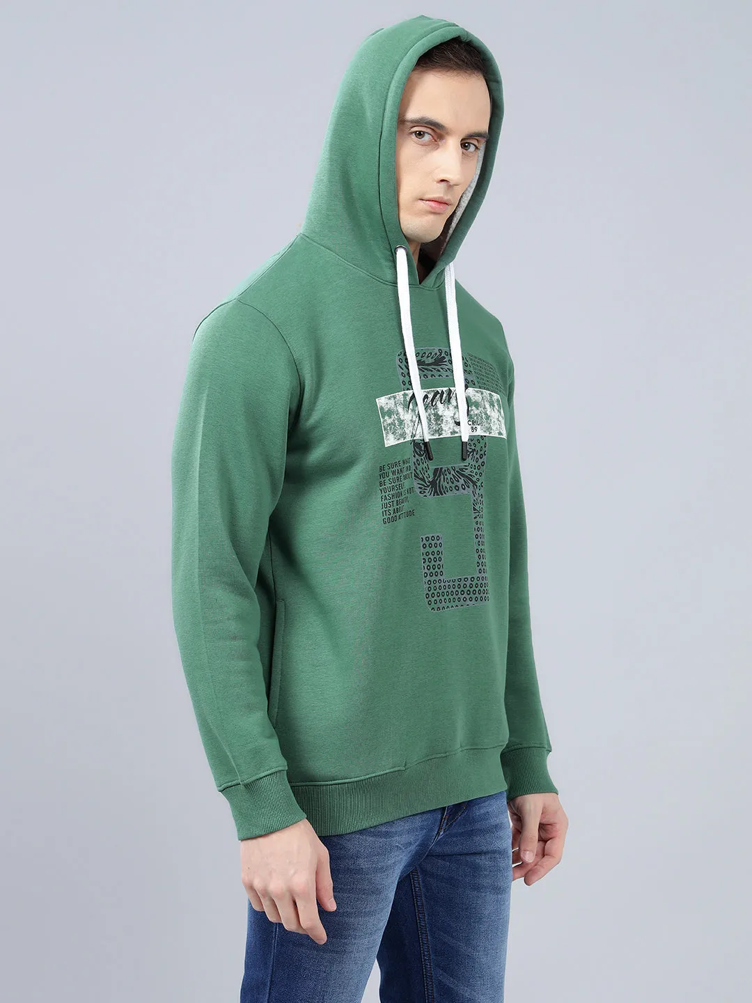 Men's Typography Printed Olive Green Hoody Neck Sweatshirt