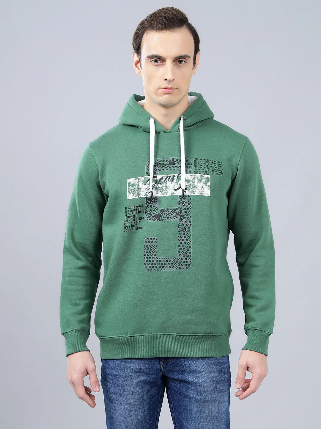 Men's Typography Printed Olive Green Hoody Neck Sweatshirt