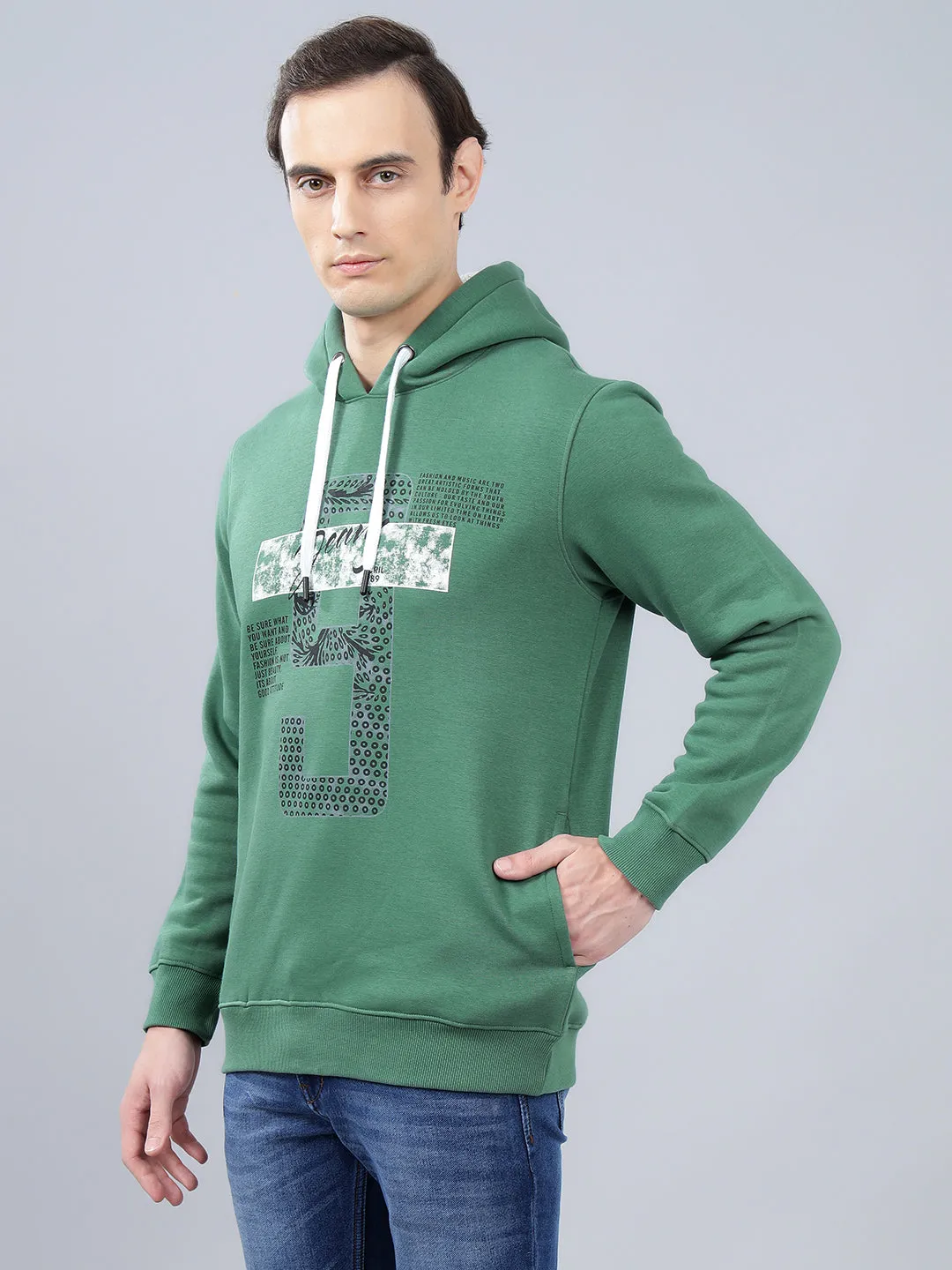 Men's Typography Printed Olive Green Hoody Neck Sweatshirt