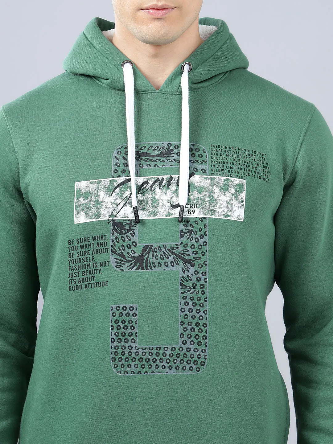 Men's Typography Printed Olive Green Hoody Neck Sweatshirt