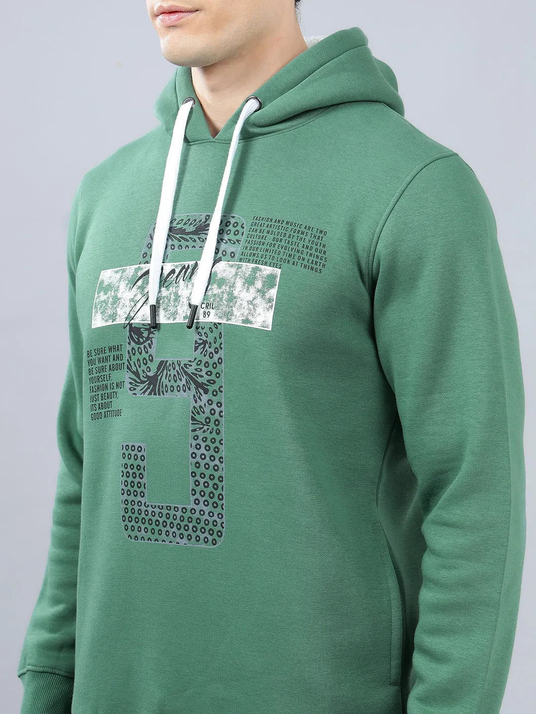 Men's Typography Printed Olive Green Hoody Neck Sweatshirt