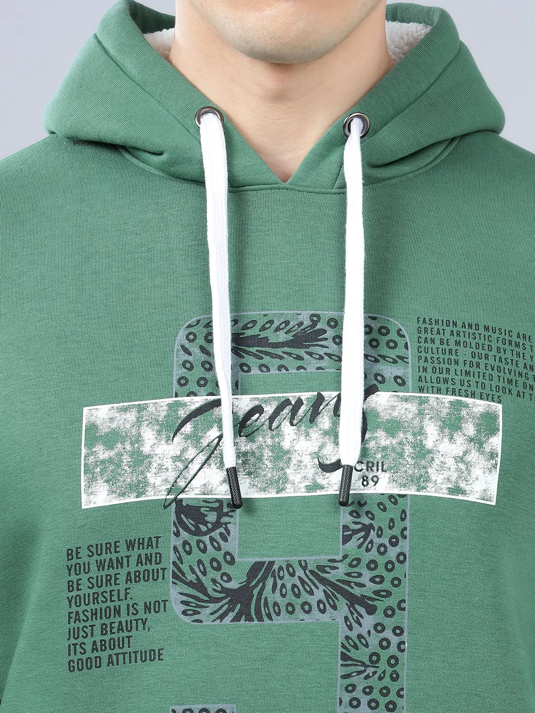 Men's Typography Printed Olive Green Hoody Neck Sweatshirt