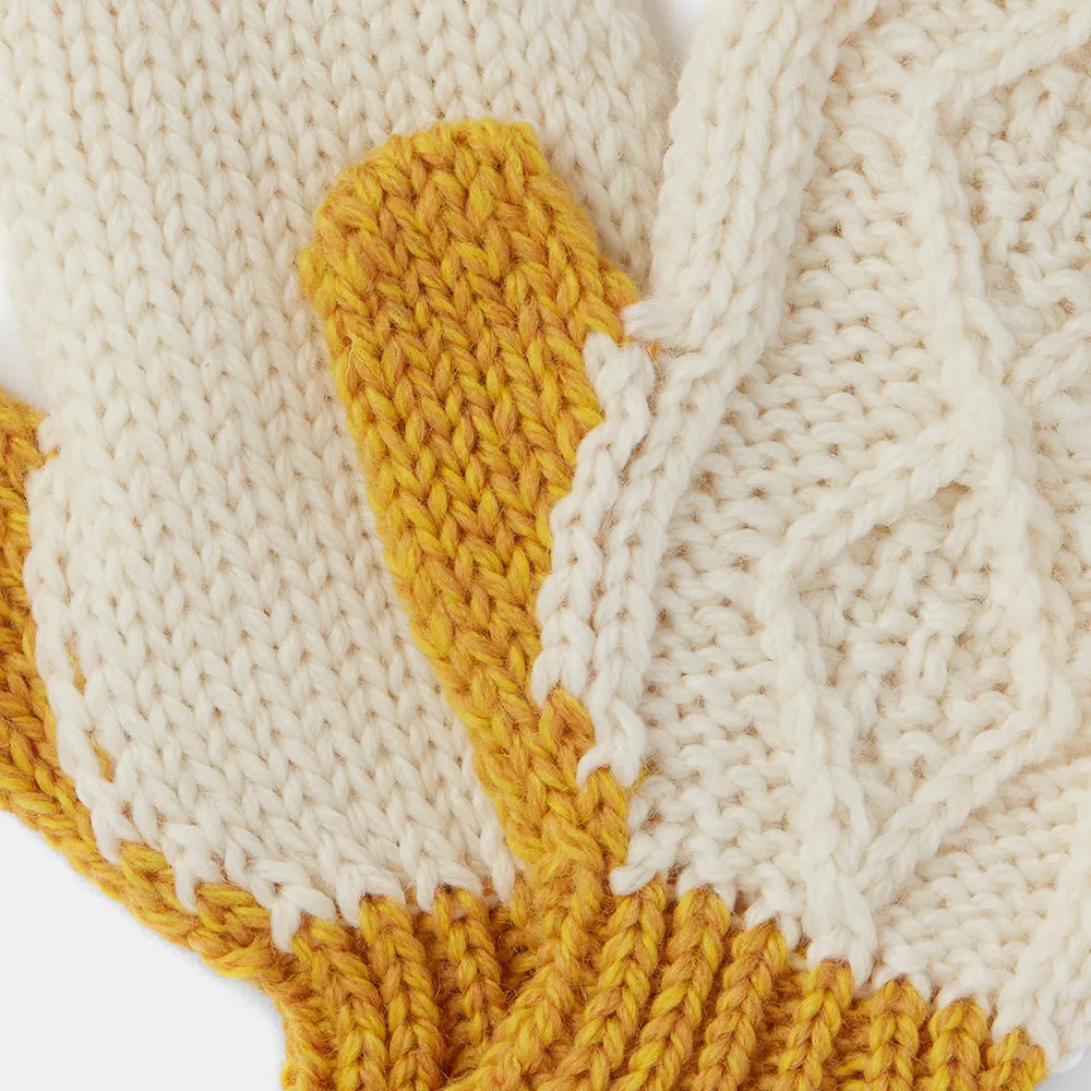 Natural & Mustard Kids Wool Mitten Gloves