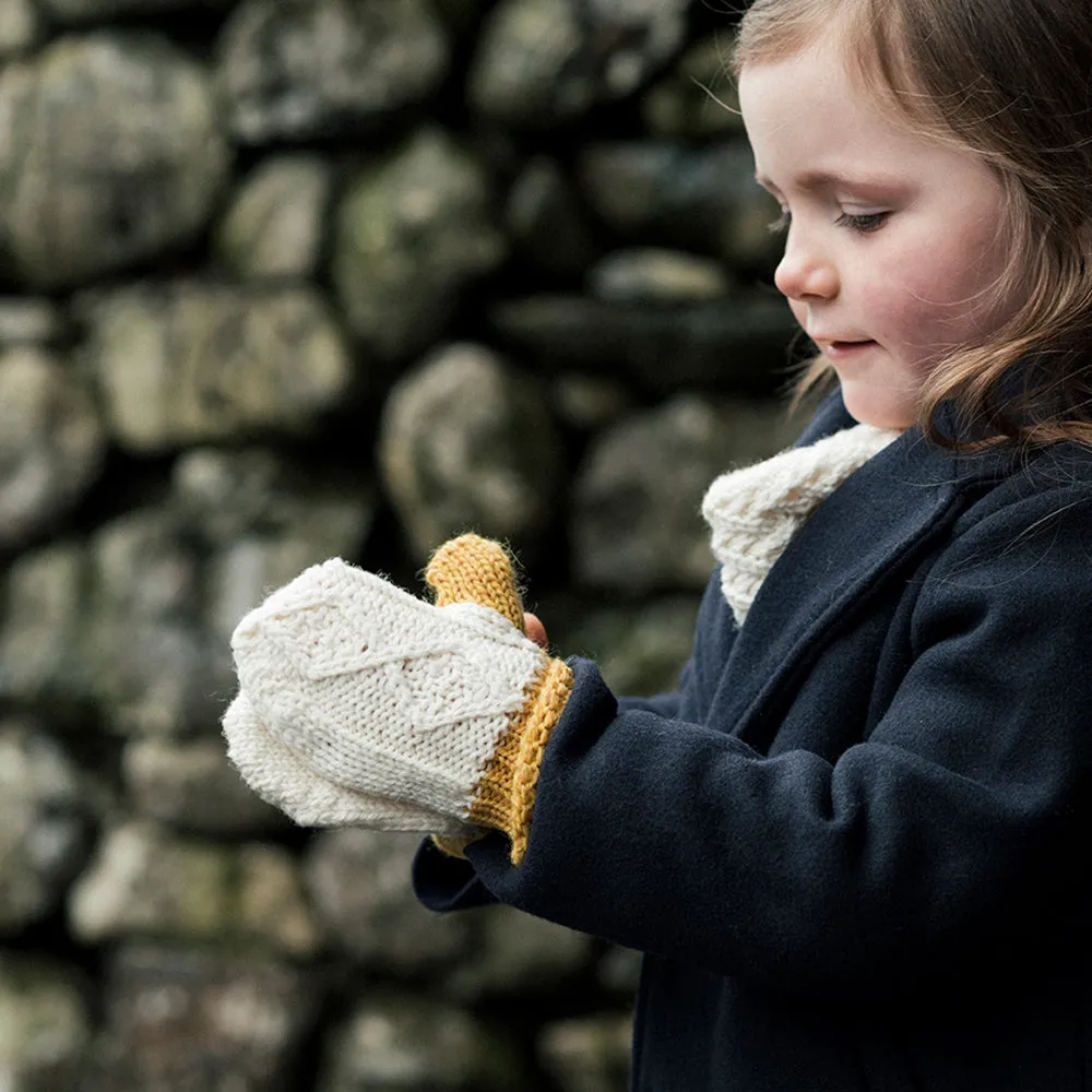 Natural & Mustard Kids Wool Mitten Gloves