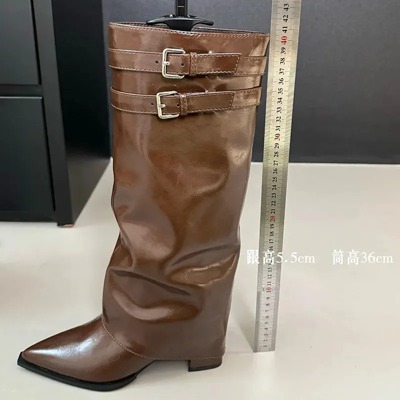 New Footwear Pointed Toe Buckle Fashion Heels Long Knee High Boots